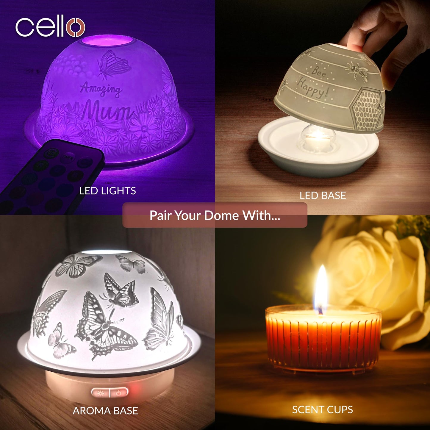 Cello Porcelain Tealight Holder Dome - Highland Stag Design with 3D Projection Image & Message Scented Unscented LED Candle Wax Warmer Animal Nature Deer Gifts Ornament Home Birthday Easter Present