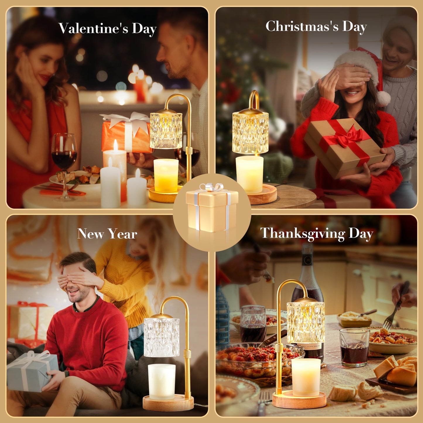 Briever Dimmable Candle Warmer Lamp with Timer, Height Adjustable Electric Candle Wax Warmer, Christmas Birthday Gifts for Women Mom, House Warming Gifts New Home Room Decor, Solid Wood Base