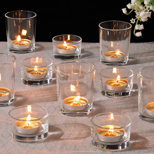 NITIME 12 Pcs Assorted Votive Candle Holders, Clear Glass Candle Holder for Floating Candles, Tealight Candle Holder for Table Centerpiece, Wedding and Party Decor