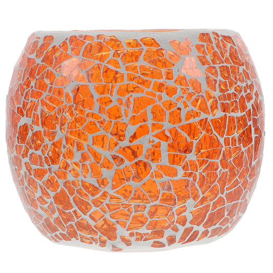HINTRMENT Glass Mosaic Candleholder Decorative Candlestick Tabletop Glass Cup Candle Stand Orange Color Romantic Candlelight Dinner Home Decor