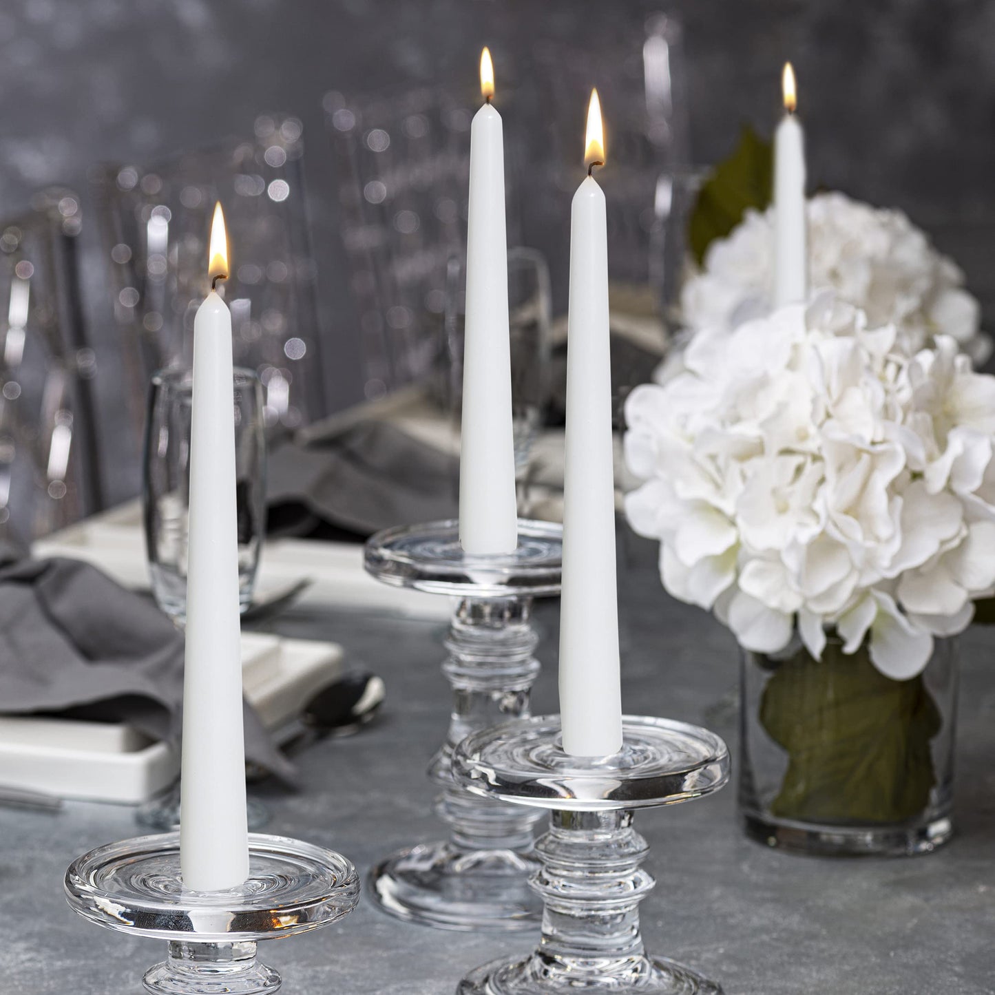 BOLSIUS 60 Count Household White Taper Candles - 10 Inches - Premium European Quality - 8 Hours Burn Time - Unscented Dripless and Smokeless Home Decor, Restaurant, Wedding, and Party Candlesticks