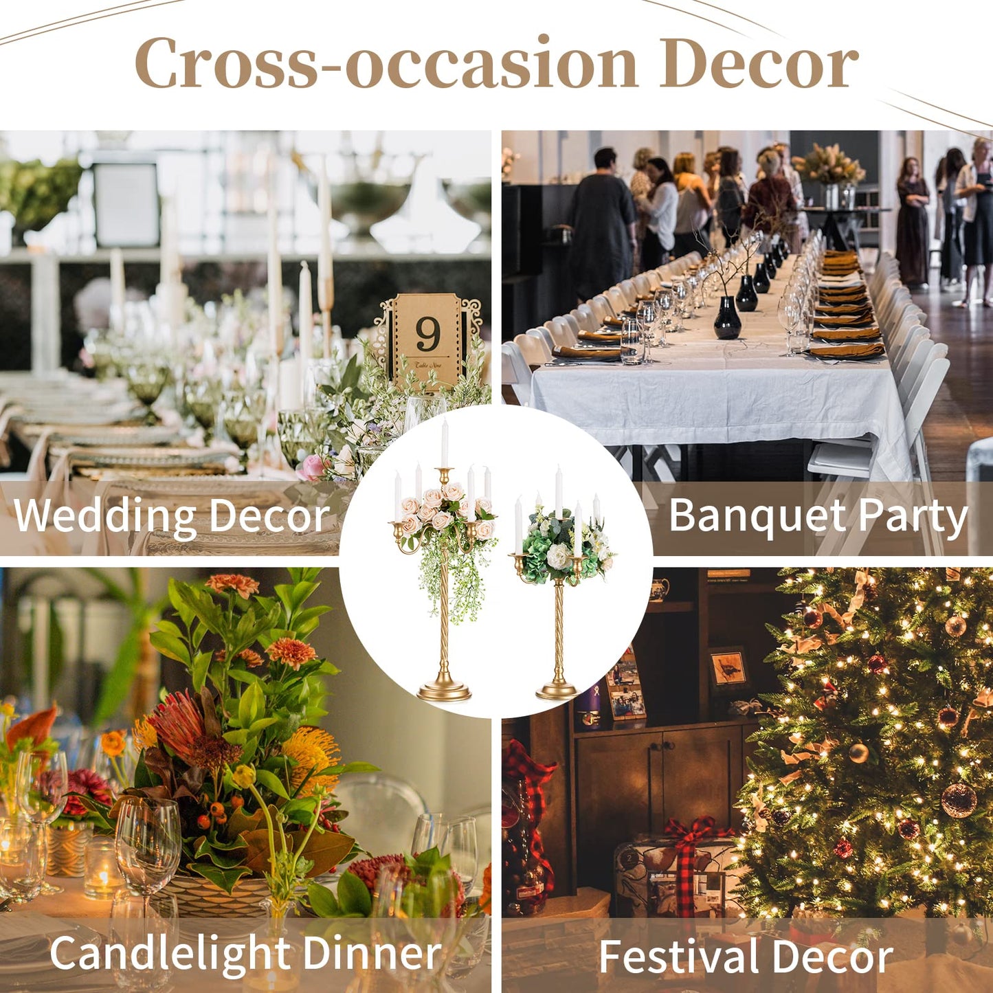 Sziqiqi 28In Floor Candelabra Tall Taper Candlestick for Candle and Floral Metal Candle Holders Table Centerpiece for Wedding Party Event Room