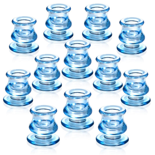 NITIME 12pcs Blue Candlestick Holders, Blue Glass Candle Holders for Pillar Candles, Taper Candle and Tealight Candles, Taper Candle Holders for Wedding, Table Centerpiece