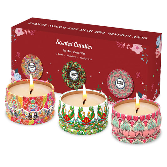 Scented Candles Gift Set,3 Pack Candles for Home Scented, Long Lasting Soy Wax Aromatherapy Candle Set, Gifts for Women with Gift Box(Rose.Vanilla.Orange)