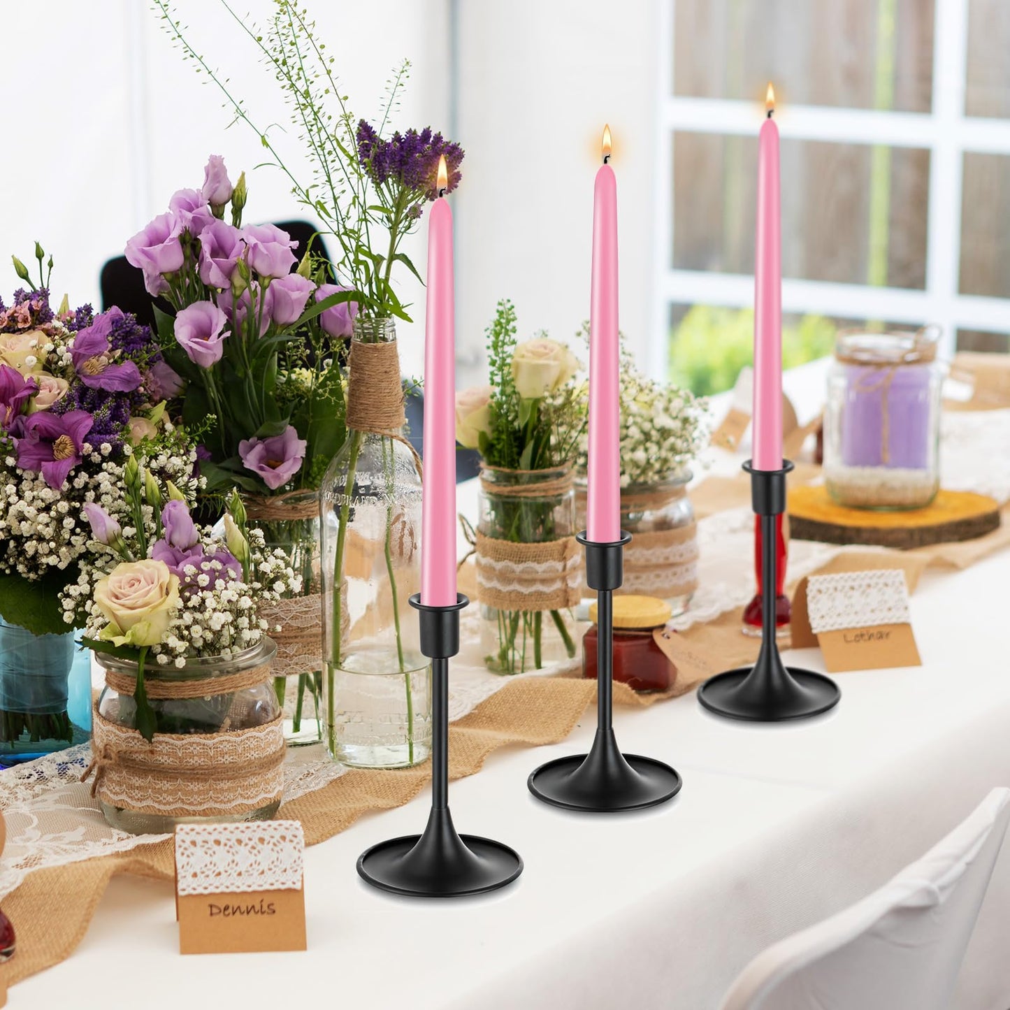 Pink Taper Candles, Set of 24 Unscented and Smokeless 10 Inch Taper Candles Long Burning, Paraffin Wax with Cotton Wicks for Burning Approxinately 7-8 Hours Time