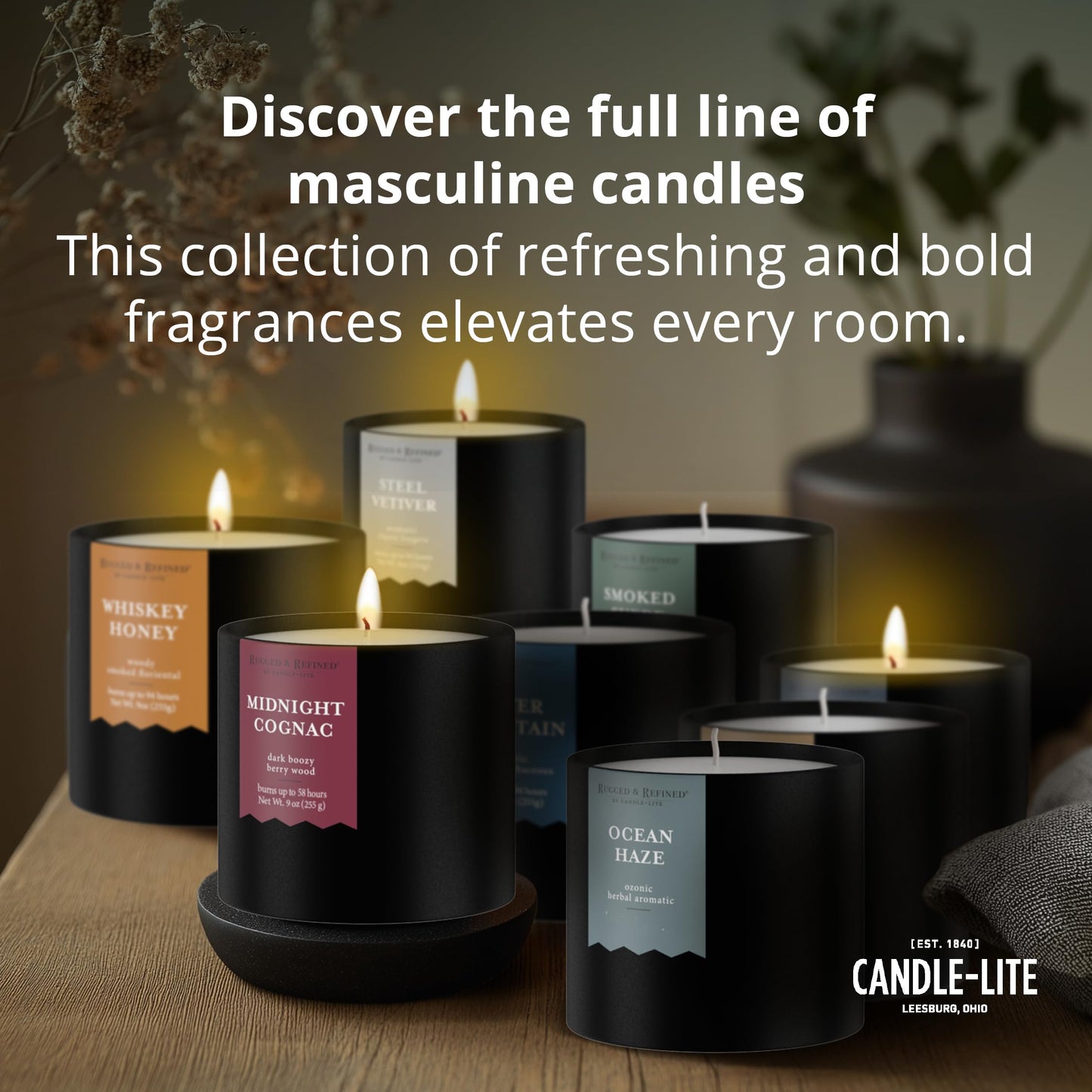 Candle-lite Rugged & Refined Scented Candle for Men, Ocean Haze, 9 oz Tin, Poured in The USA, Masculine Fragrance, 1-Wick, 58 Hours of Burn Time, Ideal Gift for Man in Your Life & Father's Day