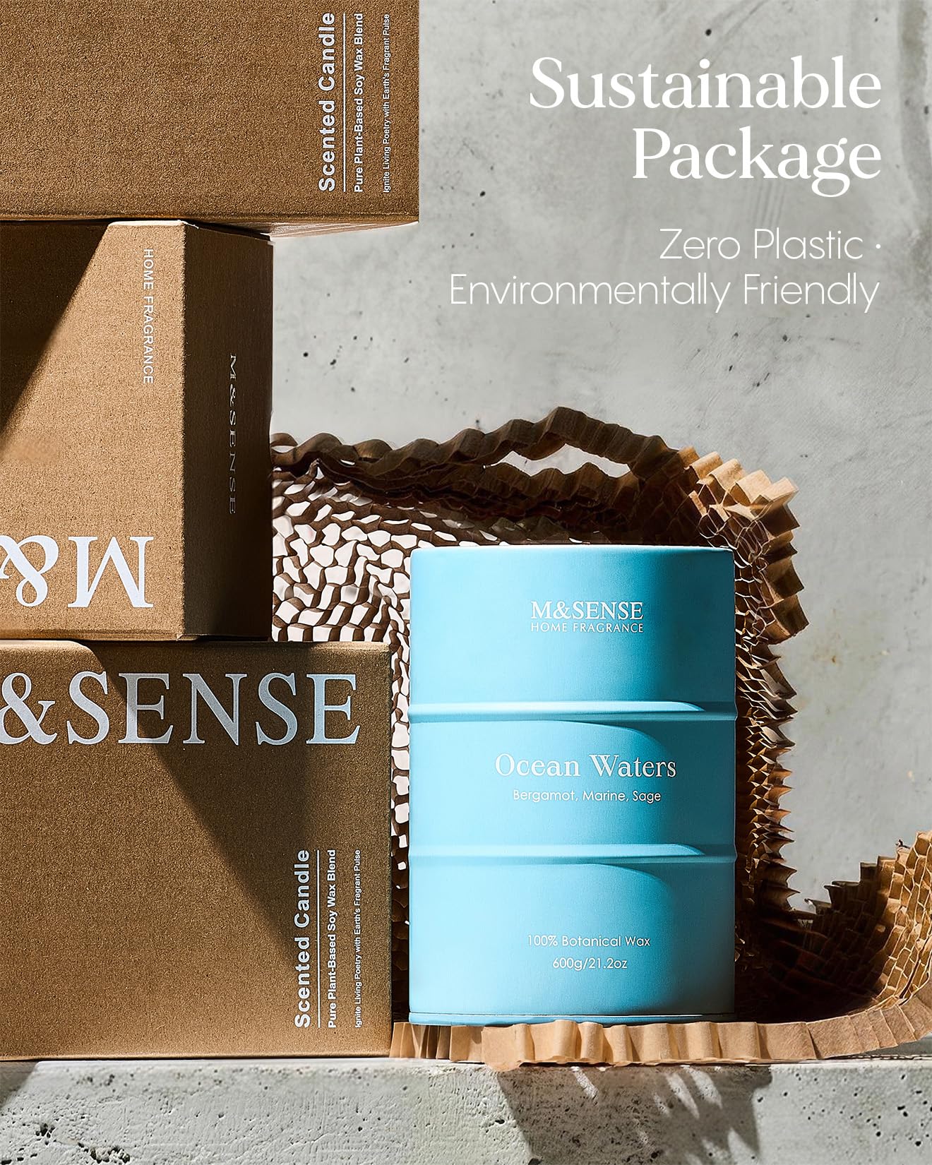 M&SENSE Ocean Waters Scented Candles Large Beach Candle, Summer Soy Candles 21.2oz 120 Hour Slow Burning,Aromatherapy Candle for Stress Relief Meditation Relaxing