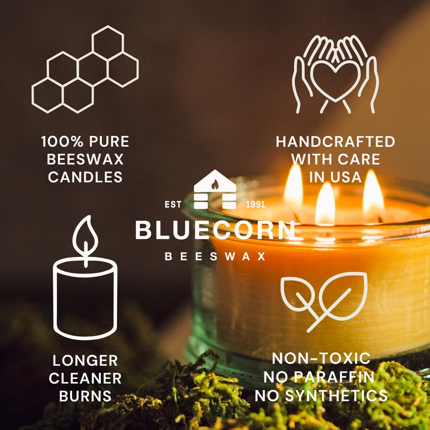 Bluecorn Botanica Beeswax 3-Wick Candle – Lavender, 100% Pure Beeswax & Essential Oils – 10oz Hand-Blown Recycled Spanish Glass – Non Toxic, Clean Burning, Refillable Glass Jar