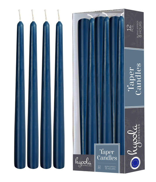 Hyoola 12 Pack Tall Taper Candles - 10 Inch Midnight Blue Dripless, Unscented Dinner Candle - Paraffin Wax with Cotton Wicks - 8 Hour Burn Time
