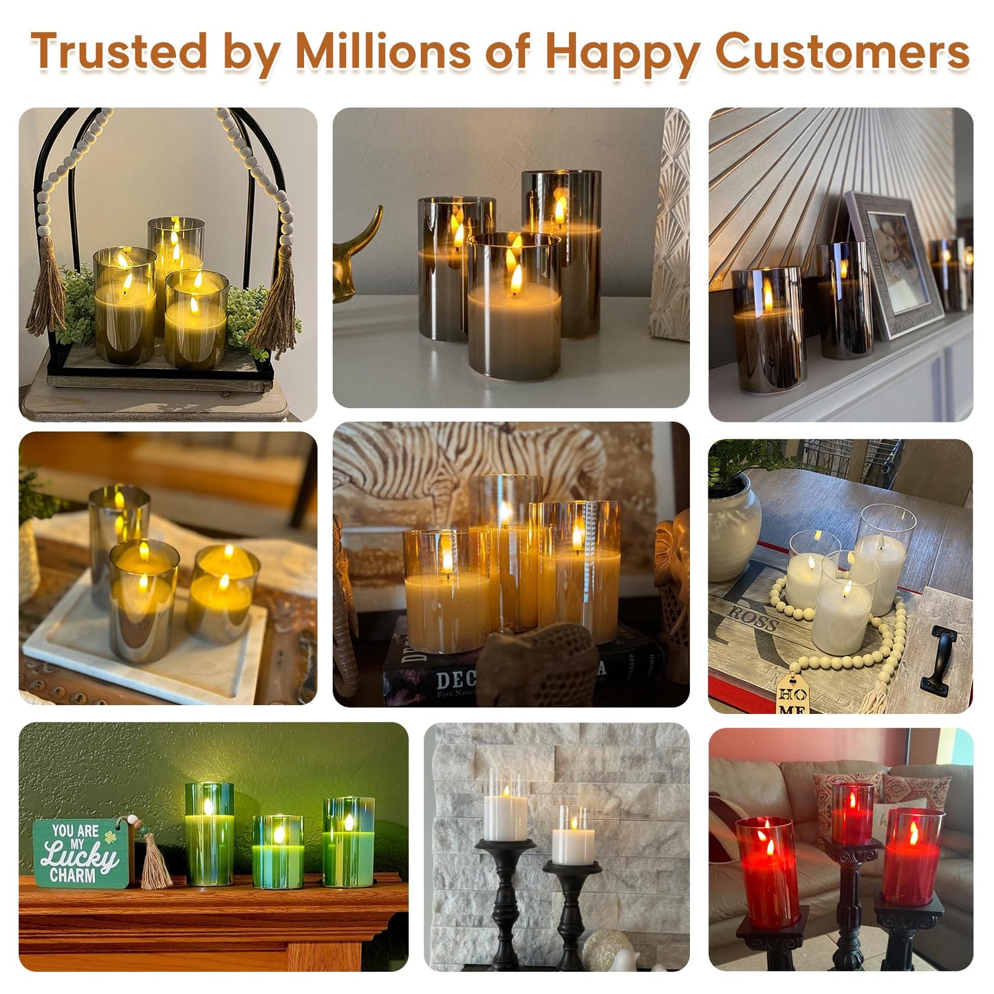 Eywamage Smoke Grey Glass Flameless Pillar Candles with Remote, Flickering LED Battery Candles Table Decor Set of 3