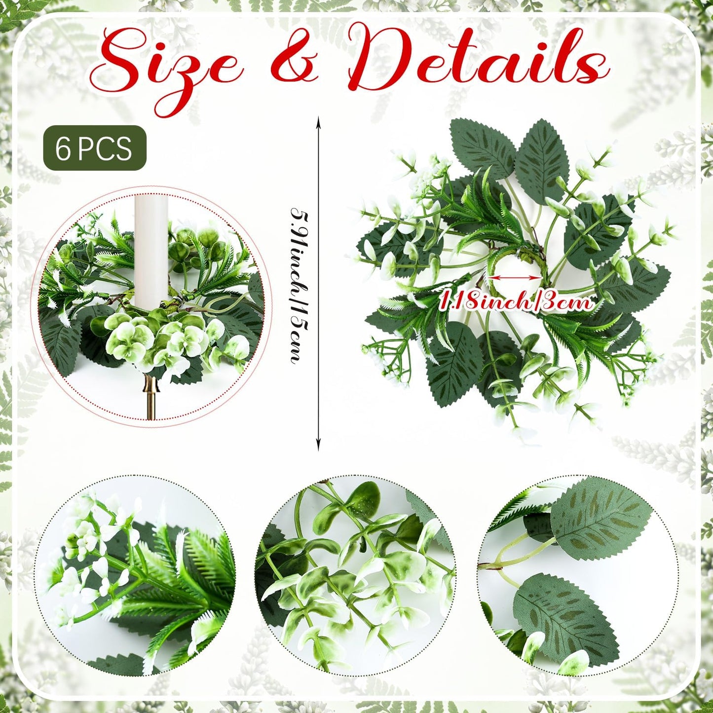 4 PCS Eucalyptus Taper Candle Rings Wreaths 1.38" Mini Spring Summer Floral Taper Candle Holder Wreaths Artificial Greenery Leaves Table Centerpieces Wreath for Farmhouse Home Candlesticks Decor