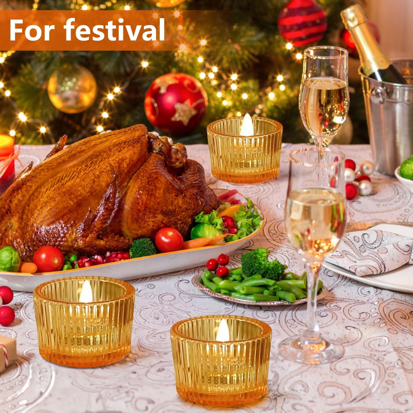 JOYIT Gold Votive Candle Holders Bulk Set of 6, Tealight Candle Holder for Wedding Table Centerpiece, Glass Small Candle Holders for Birthday Party, Valentine's Day, Home Decor (2''X 1.4'')