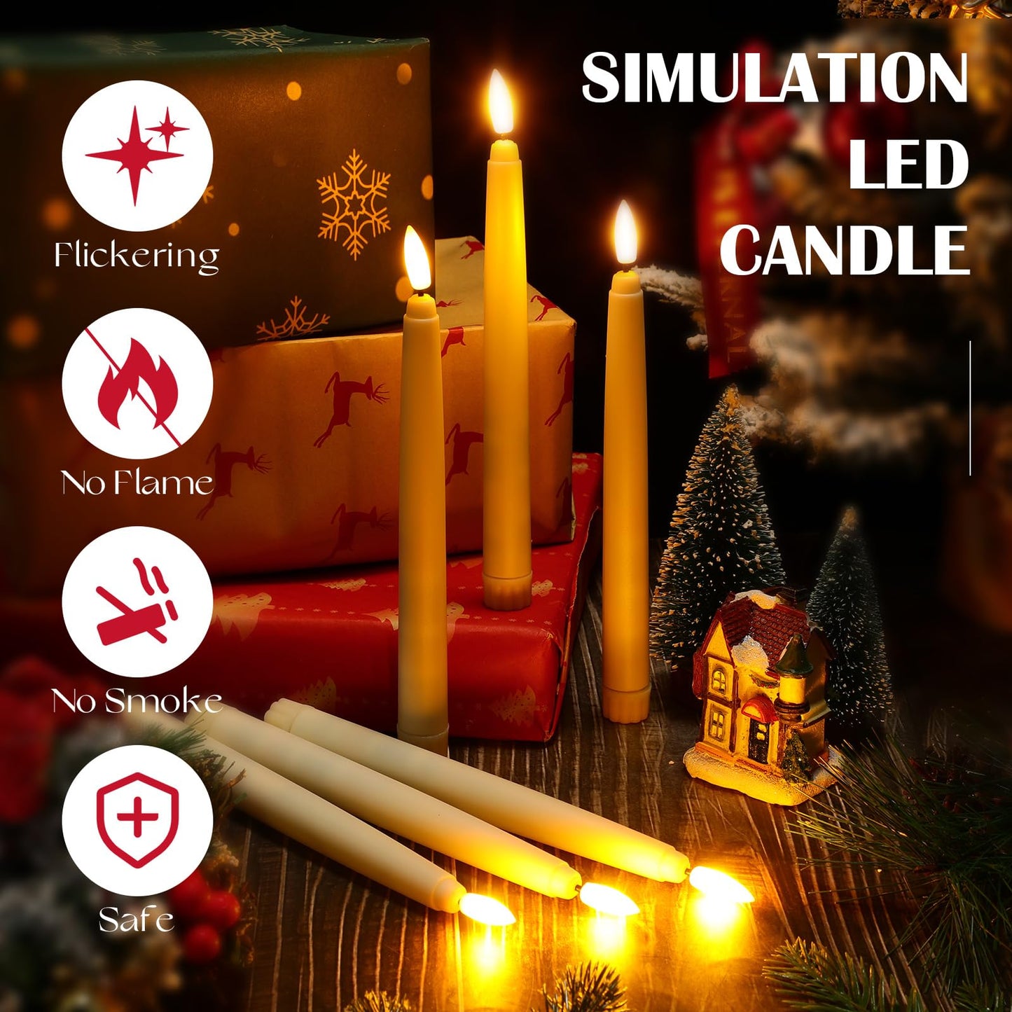 Baquler 60 Pcs Flameless Taper Candles LED Taper Candles Flickering Bulk Ivory LED Candlestick for Easter Wedding Church Halloween Christmas Party Decor Table Centerpiece, 8.5 in, No Batteries