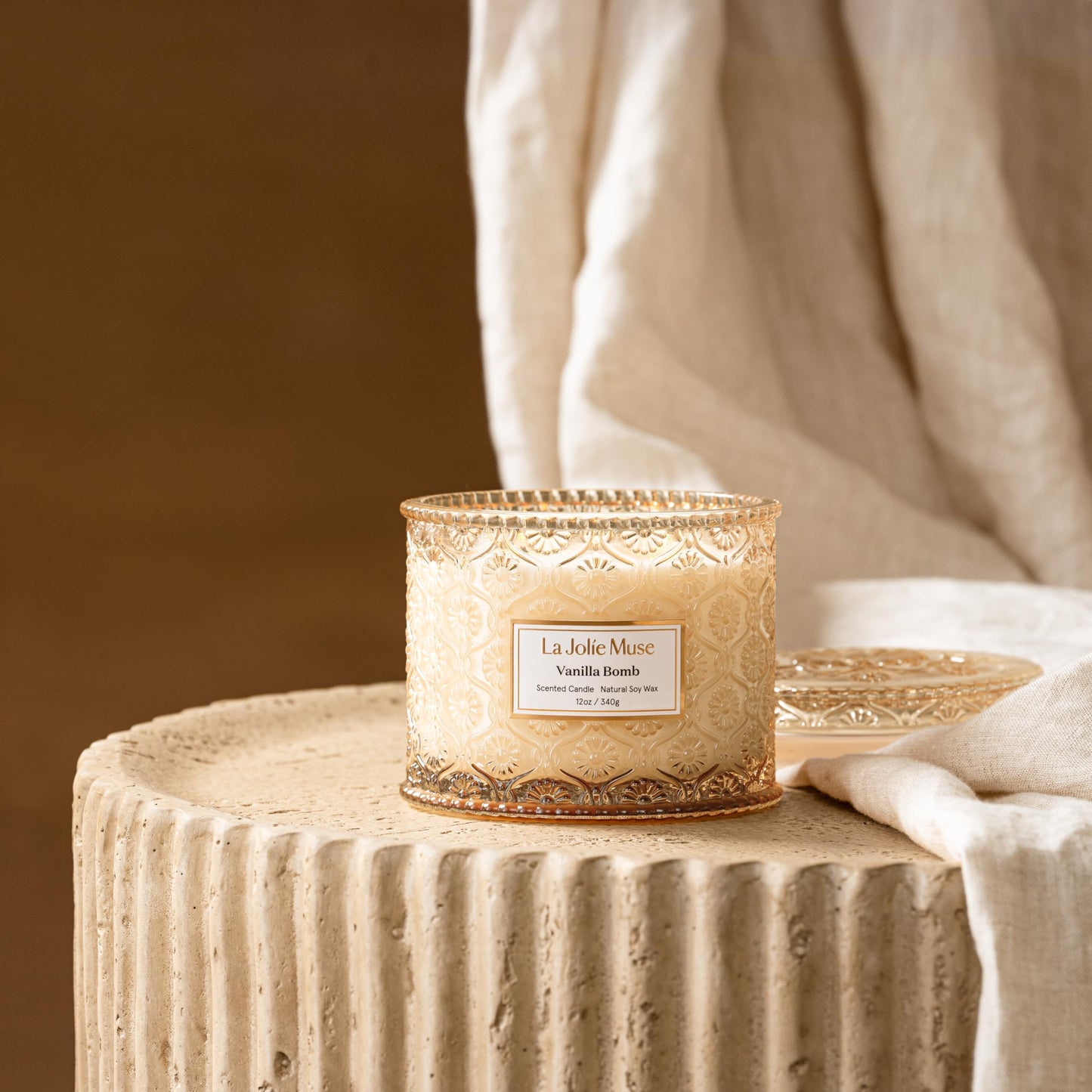 LA JOLIE MUSE Vanilla Bomb Candle – Lemon Zest, Fressia & Patchouli | 12 oz Large 2-Wick Soy Wax Candle | 60 Hours Clean Burn | Gift-Ready for Hosts | Elegant Home Décor
