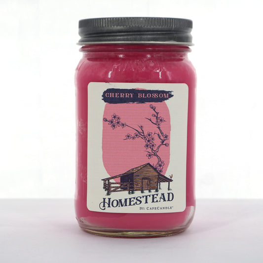 Cape Candle Homestead Soy Candle Wax, Cherry Blossom Scent | Fresh Lemongrass & Herbal Fragrance | Hand-Poured Mason Jar with Pewter Cap | Home Decor Ambiance Soy Wax Accessories | Mason Jar, 16 Oz