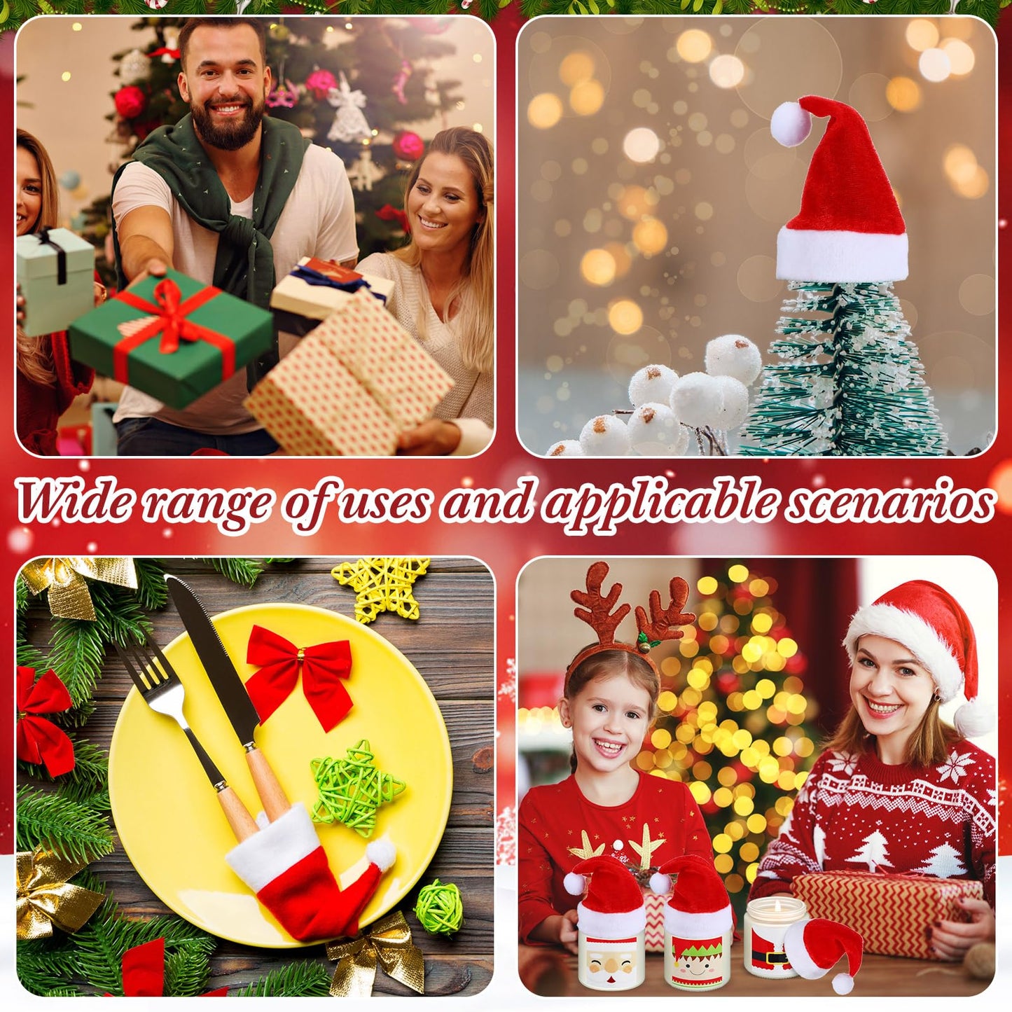 Conelist 24 Pack Christmas Scented Candles Jar Set Include 12 Pcs 7oz Soy Wax Aromatherapy Candles and 12 Pcs Mini Santa Hat Holiday Party Favor Gift Bulk for Women Men Adult Coworker