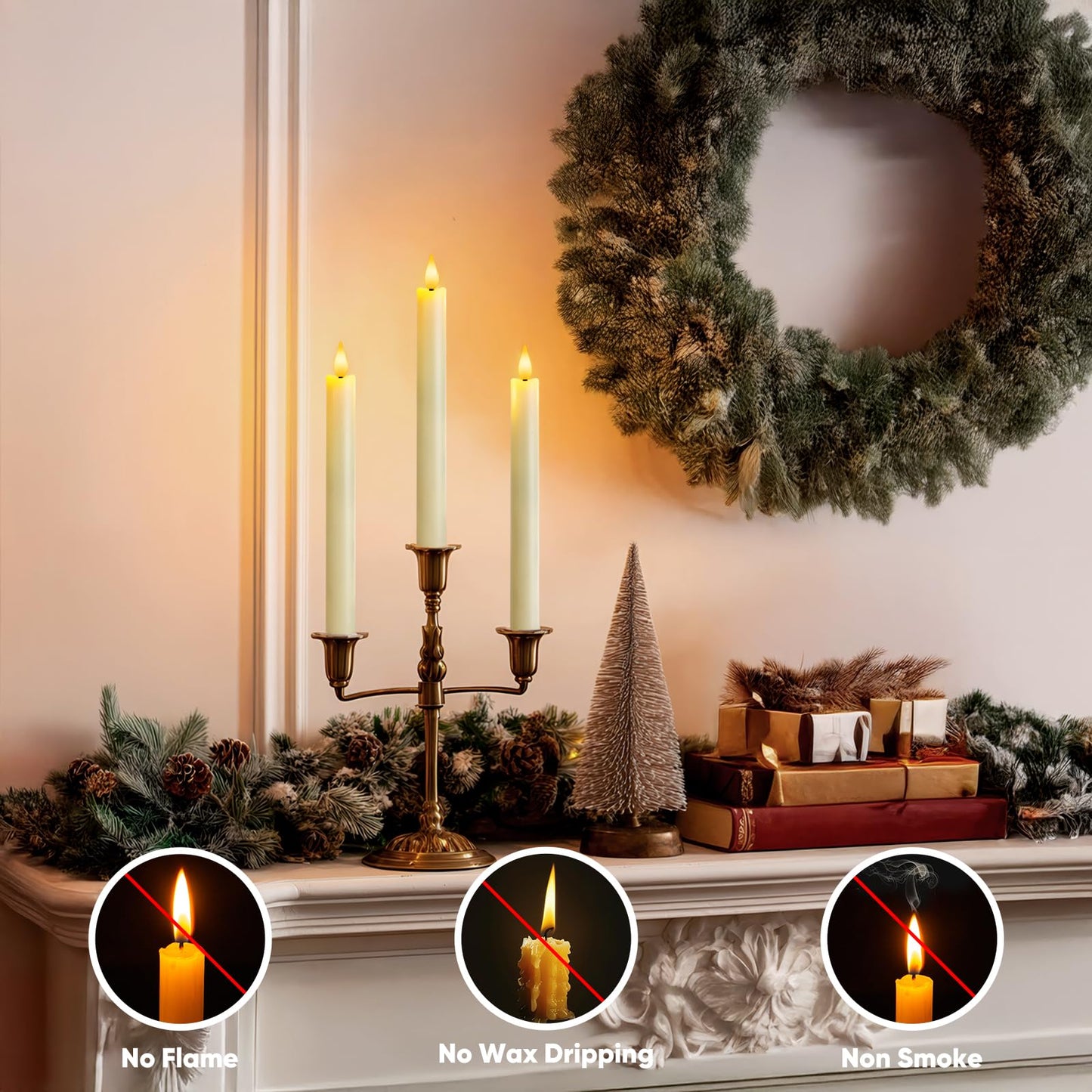 Meigic 6 Pcs Flameless Taper Candles with Remote Timer Dimmer, 9.6 inches Ivory Plastic LED Candlesticks, Battery Operated LED Candles, for Indoor Home Wedding Christmas Decoration