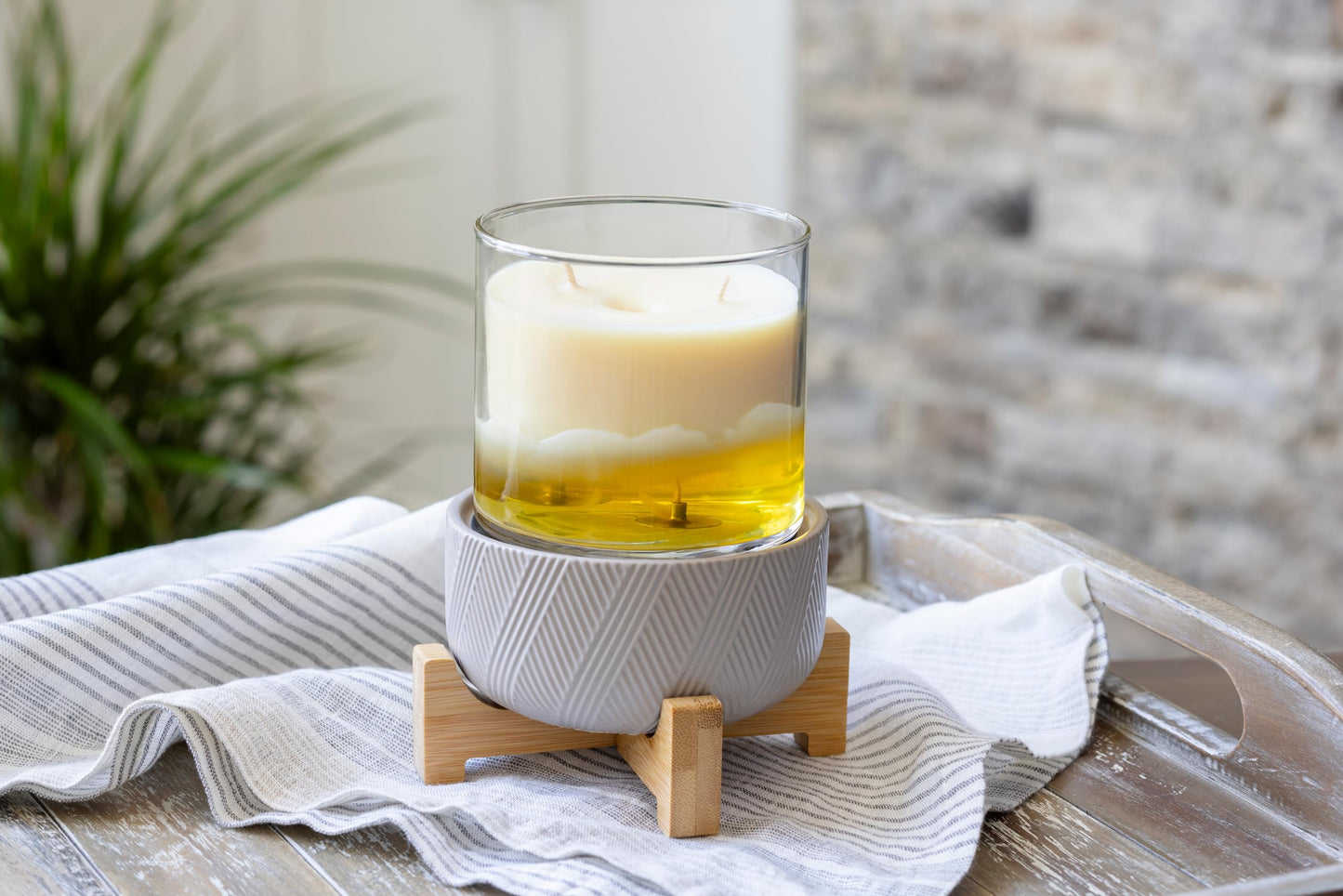 Candle Warmers ETC 2-in-1 Candle and Fragrance Warmer for Warming Scented Candles or Wax Melts and Tarts with to Freshen Room, Wooden Pedestal