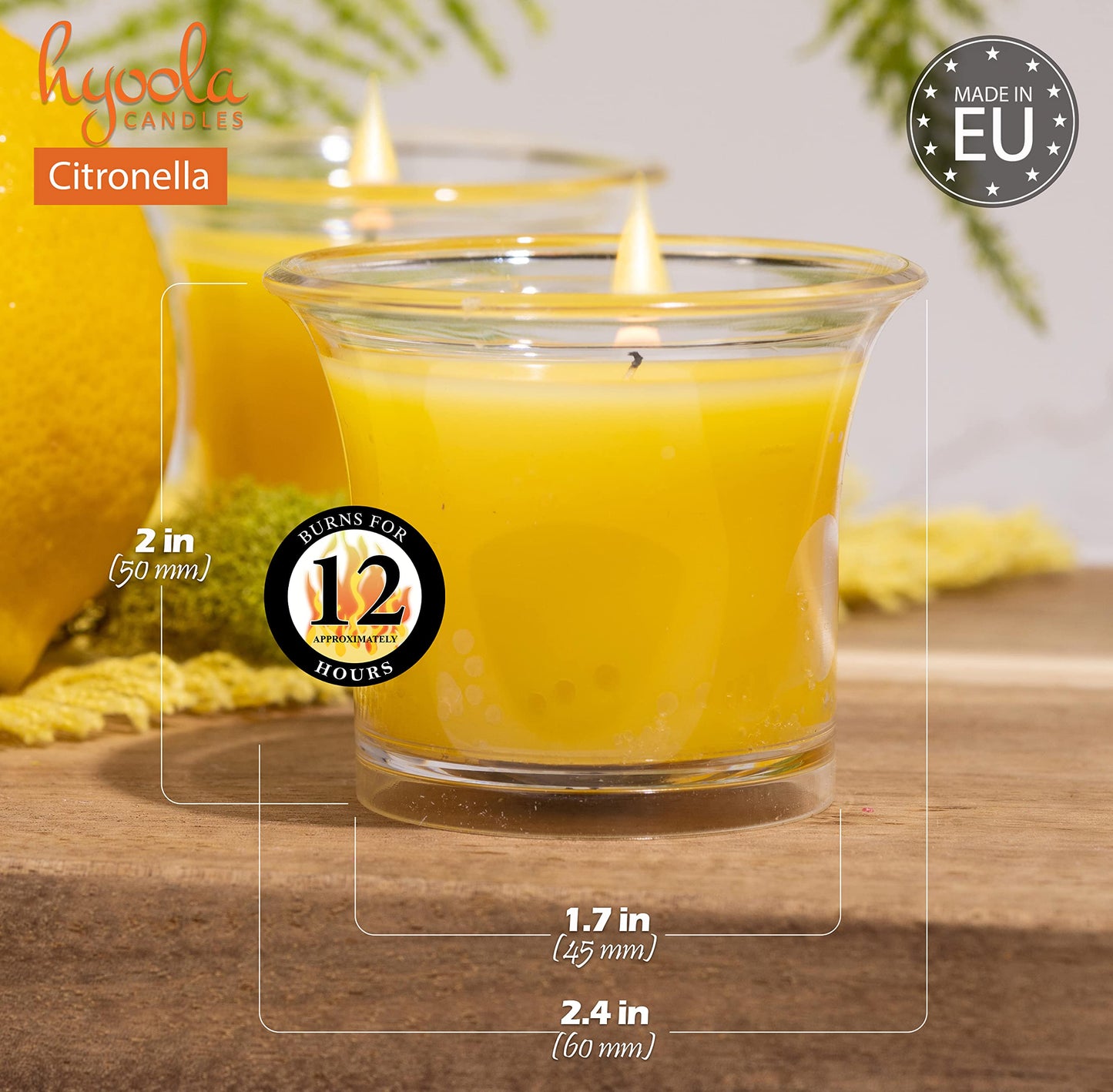 HYOOLA Clear Cup Scented Votive Candles - Vanilla - 12 Hour Burn Time - 4 Pack - European Made
