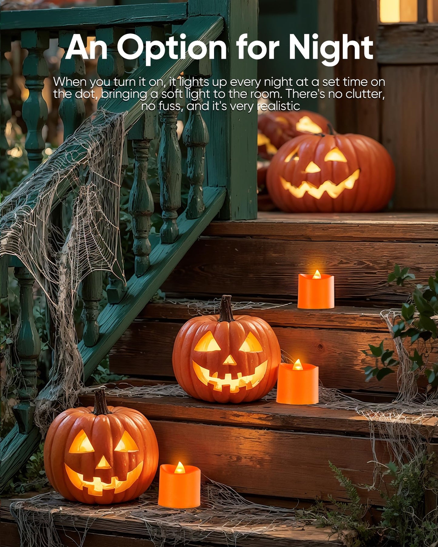 Homemory 12Pack 400+Hour Remote Control Flameless Candles, 2/4/6/8H Timer Led Votive Candles, Battery Operated Tea Lights for Wedding Table Centerpiece, Holidays, Halloween Pumpkins-Orange