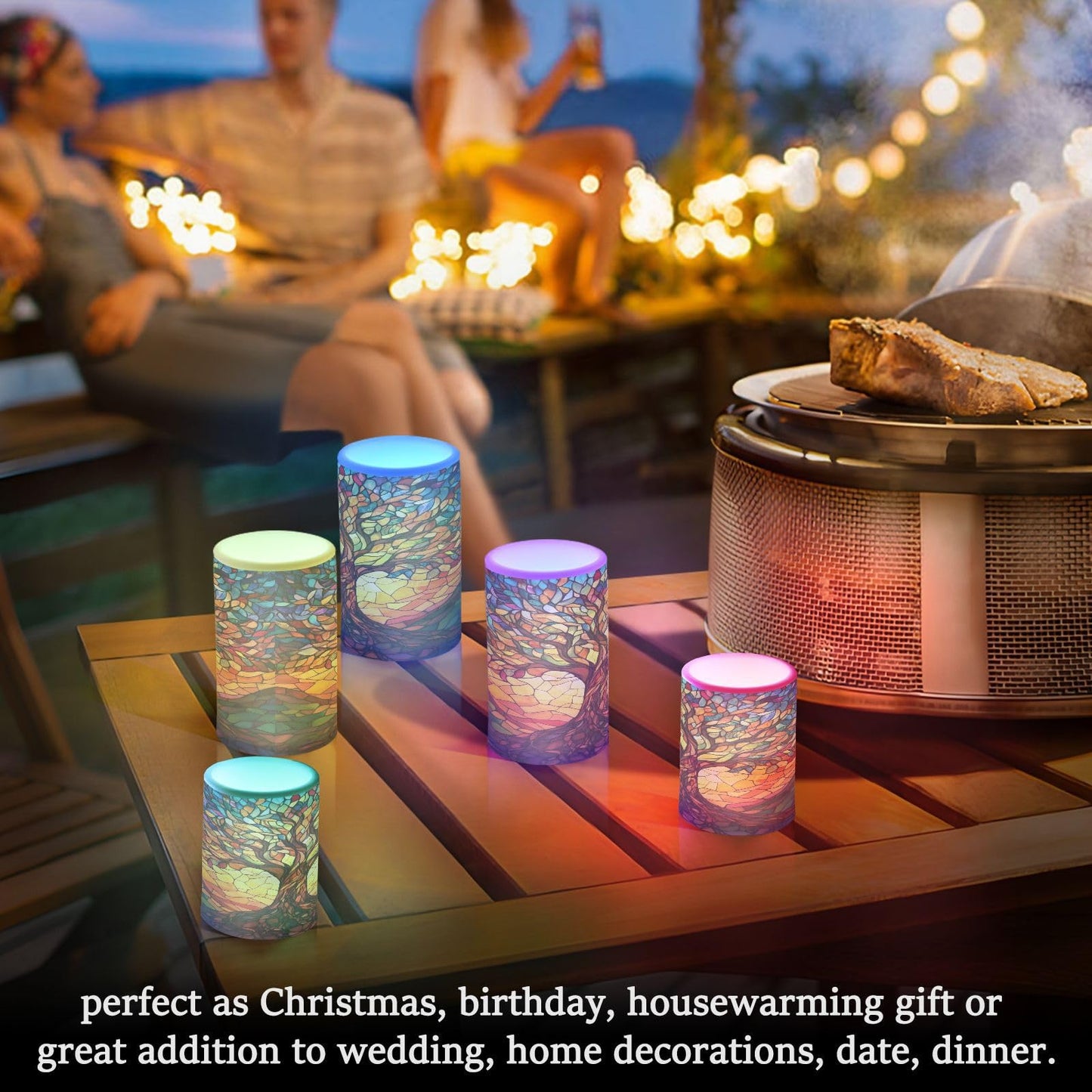 ALAZA Flickering Flameless Candles Tree of Life with Leaves Battery Operated Candles with Remote Timer LED Pillar Votive Candles Set of 2 for Holiday Decor