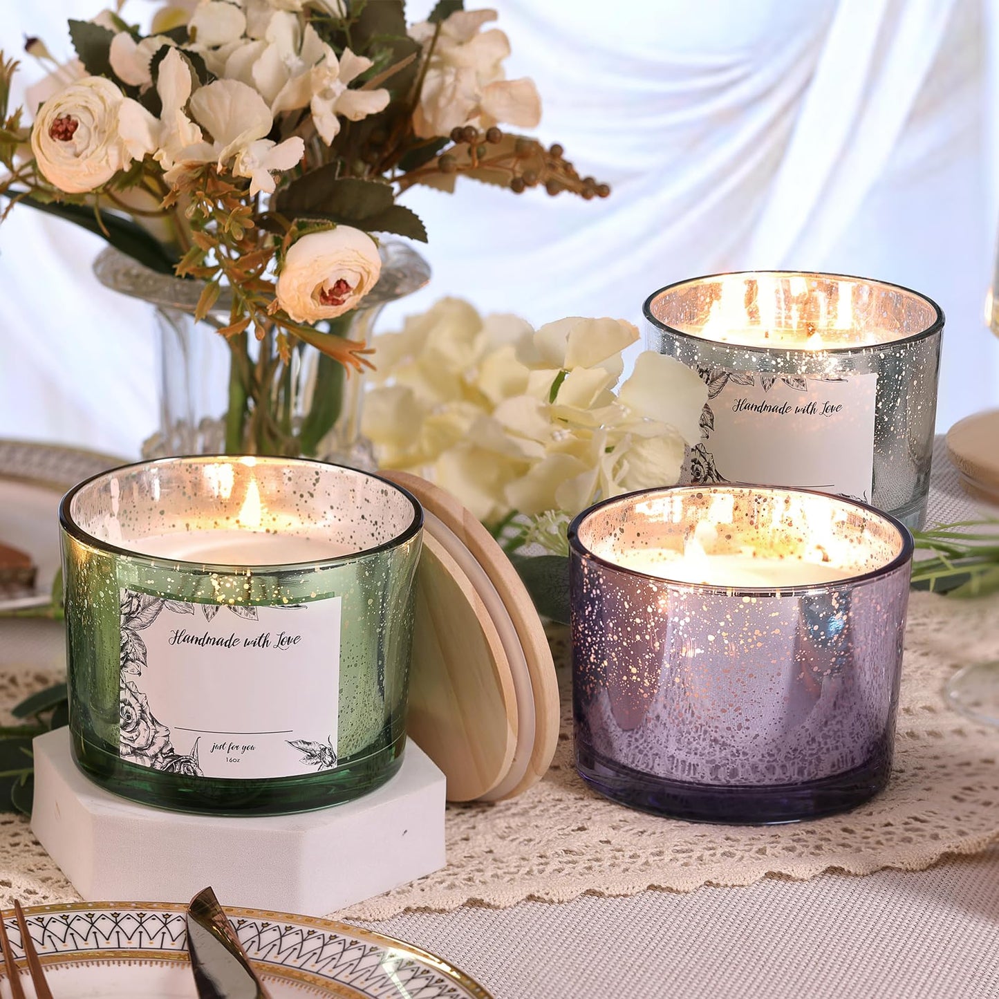 simeitol 16 OZ Purple Candle Jars for Making Candles 6 Pcs, Glass Candle Jar with Lids - Empty Candle Jars Bulk with Sticky Warning Labels - for Home Decor, Wedding, Christmas Decorations