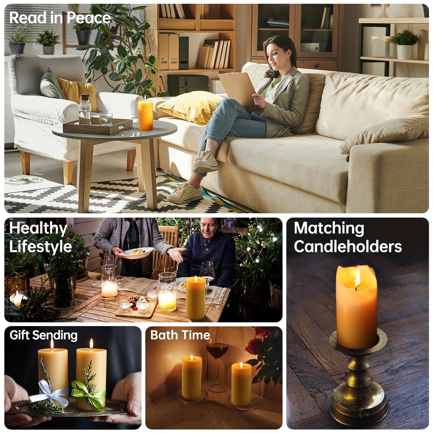 6 Packs Natural Beeswax Candles, 100% Pure Beeswax Pillar Candles for Emergency Prayer Home Decor, Bees Wax Candle for Relax, Smokeless & Dripless,2x4 Inch