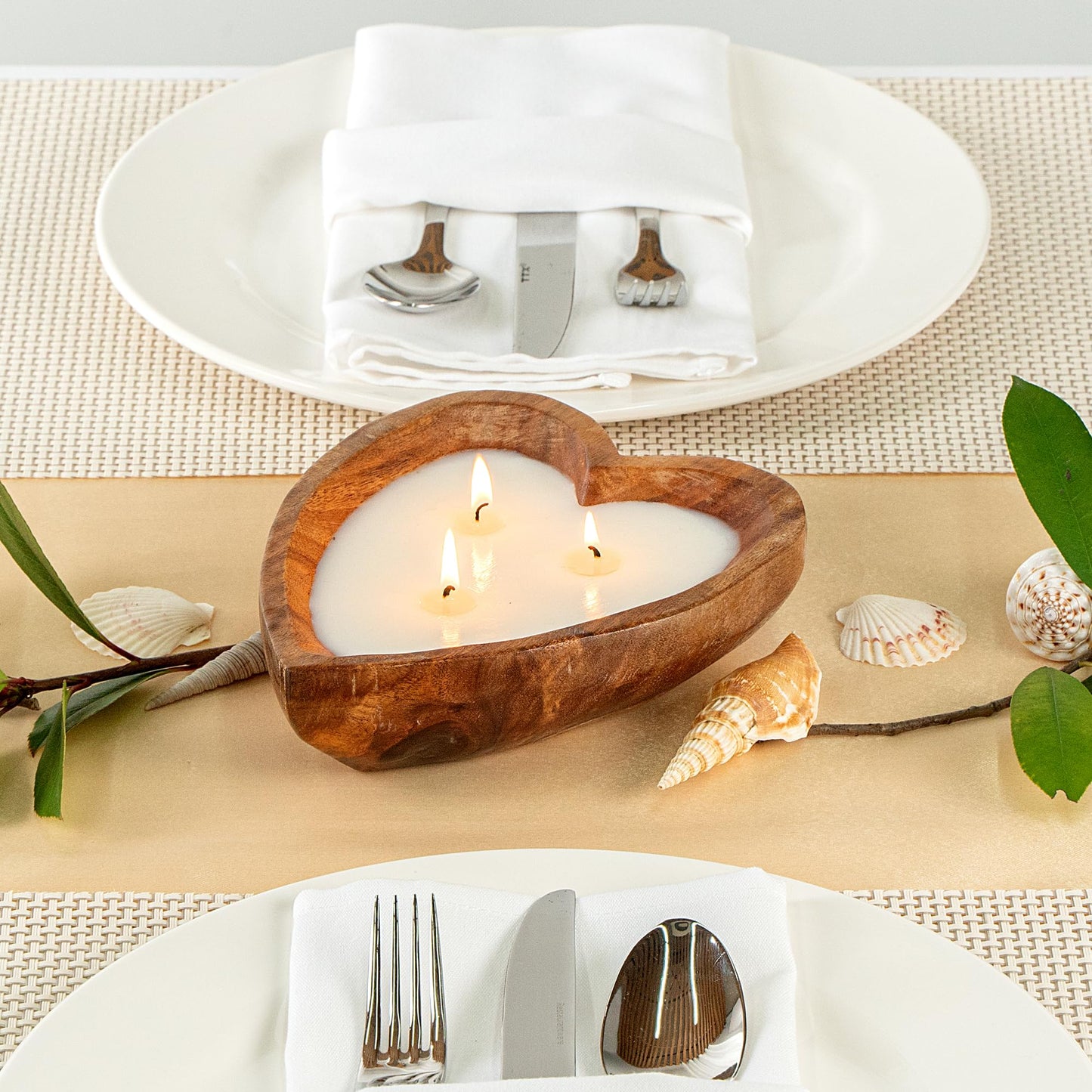 Restaurantware-Coco Casa 7.1 x 5.5 x 2 Inch Heart Wood Dough Bowl Candle, 1 Handpoured Bread Bowl Candle - Coconut Mango Fragrance, Double Wax Blend, Soy Wax Scented, Cotton Wick