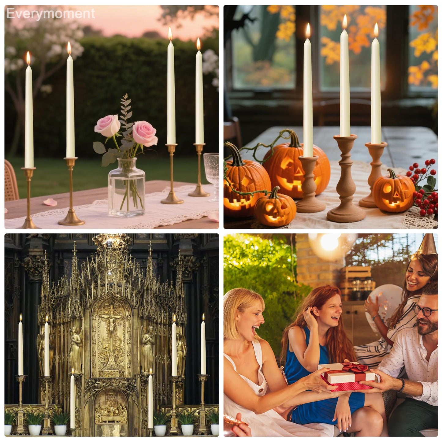 Everymoment Ivory Taper Candles - 48 Pack 10 Inch Candlesticks - Dripless & Smokeless Tapered Candle 8 Hours Unscented Cream Candle Sticks - Perfect for Wedding Holiday Dinner Party Home Decor