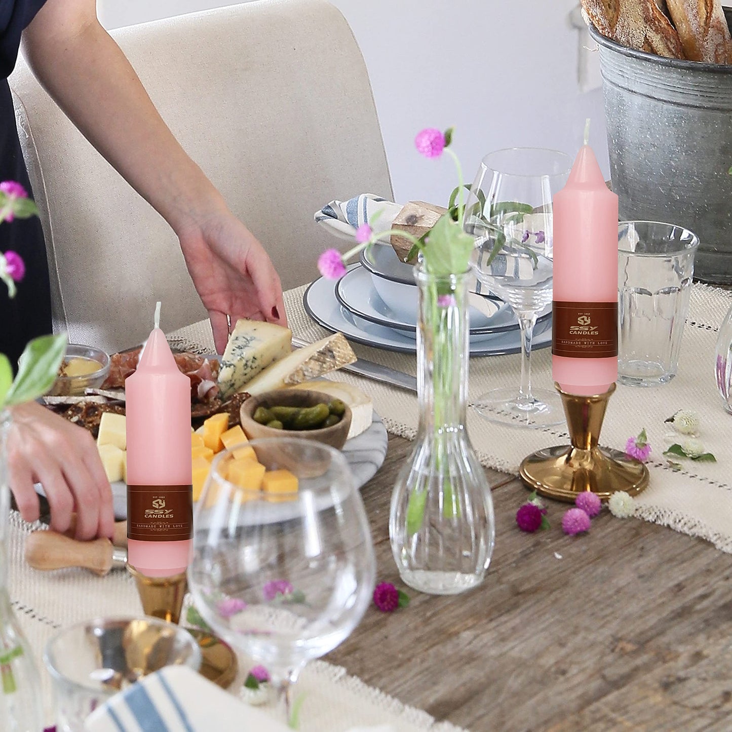 Pink Short Taper Candles Set of 4, 5 Inch Handmade Candle Stick, Unscented Candlesticks, Tapered Candles for Wedding Dinner Table Home Decor Romantic Gift