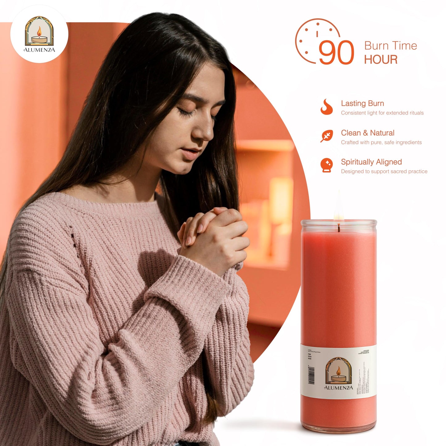 Alumenza Bulk 6 Pack Pink 7 Day Candles in Glass Jar – Paraffin Wax, Clean Burning Unscented | Large & Tall Devotional Prayer Pillar Candles for Home, Memorial, Spells, Long Lasting