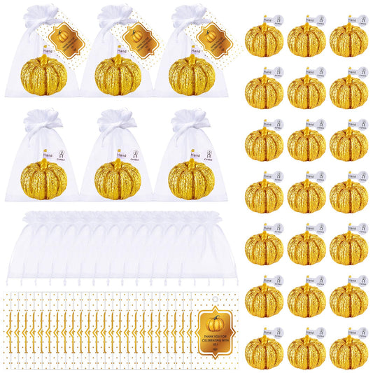 Treela 24 Set Pumpkin Candles Fall Baby Shower Party Favors for Guests Little Pumpkin Thank You Return Gifts Bulk for Thanksgiving Autumn Baby Shower Wedding Favors (Gold)