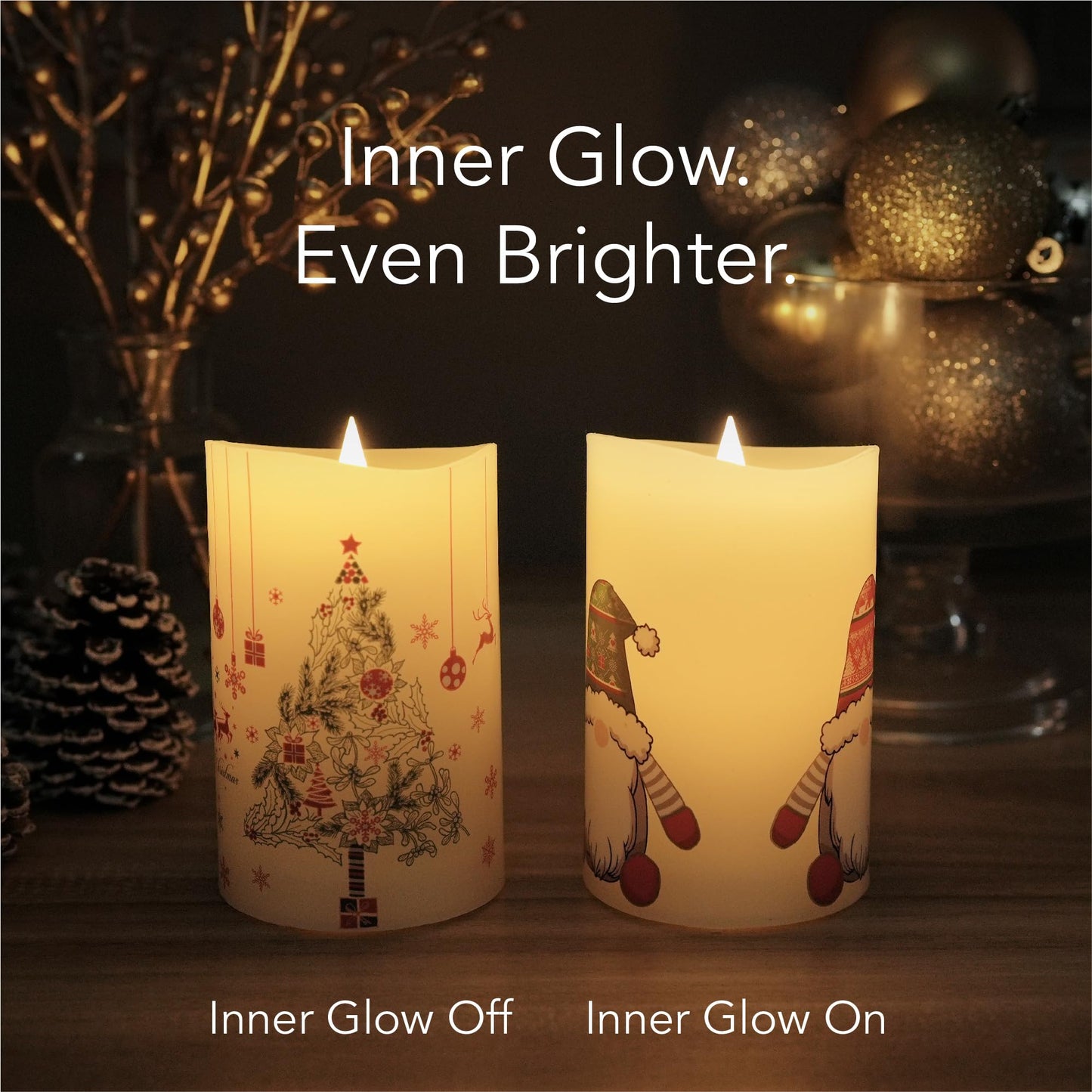 Softflame Christmas Flameless Candles with Remote Control, 3"x 5"Battery Operated Flickering 3D Wick Real Wax Pillar Christmas Tree Candle
