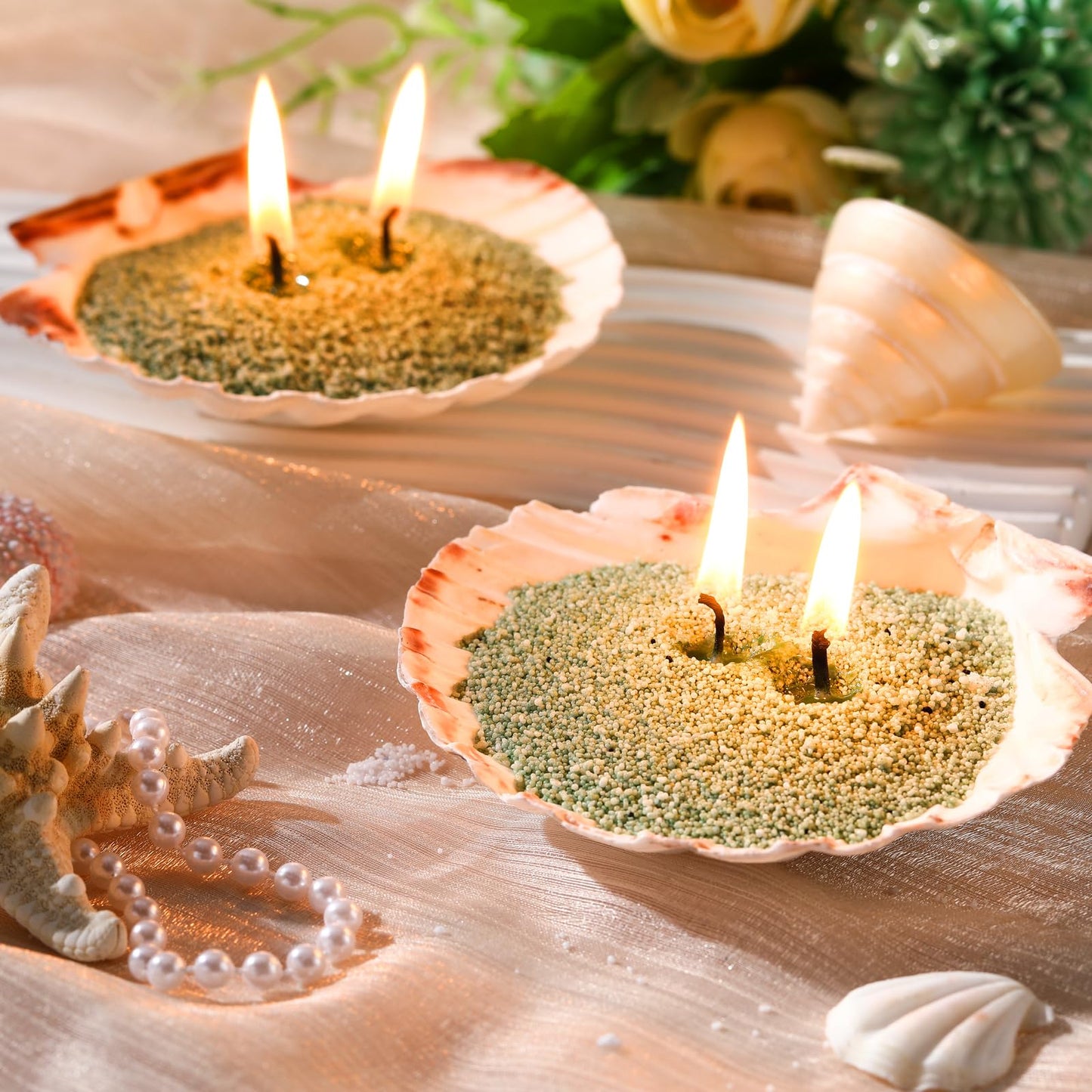 MTLEE Candle Sand 3.3 lb DIY Pearled Candle Making Kit Included 20 Pcs Wicks and Refillable Beaded Wax Sand Beaded Wax Gift with Wicks Self Extinguish for Home Wedding Party Women(Green)