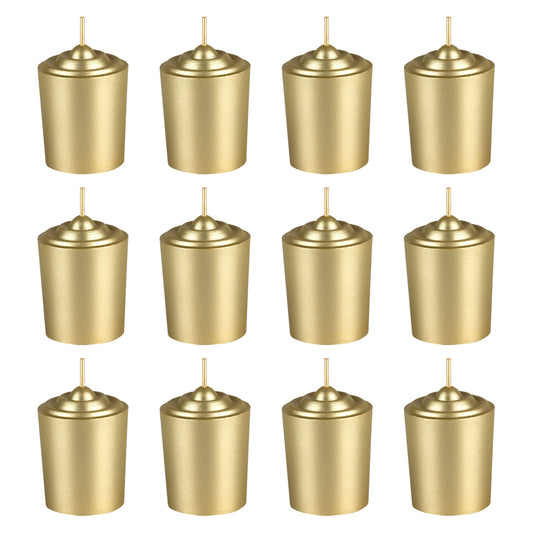 Mega Candles 12 pcs Unscented Gold Votive Candles, Hand Poured Wax Candle 15 Hours 1.5 Inch x 2.25 Inch, Home Décor, Wedding Receptions, Centerpieces, Occasions, Events, Festivities, Meditations