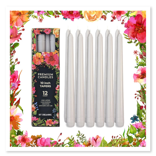 Cement Gray Candles 10 Inch, 12 Pack - Unscented Dripless Dinner Candles, 7 Hour Burn Time, Premium Solid Wax Candlesticks for Weddings, Parties, Events & Home Decor