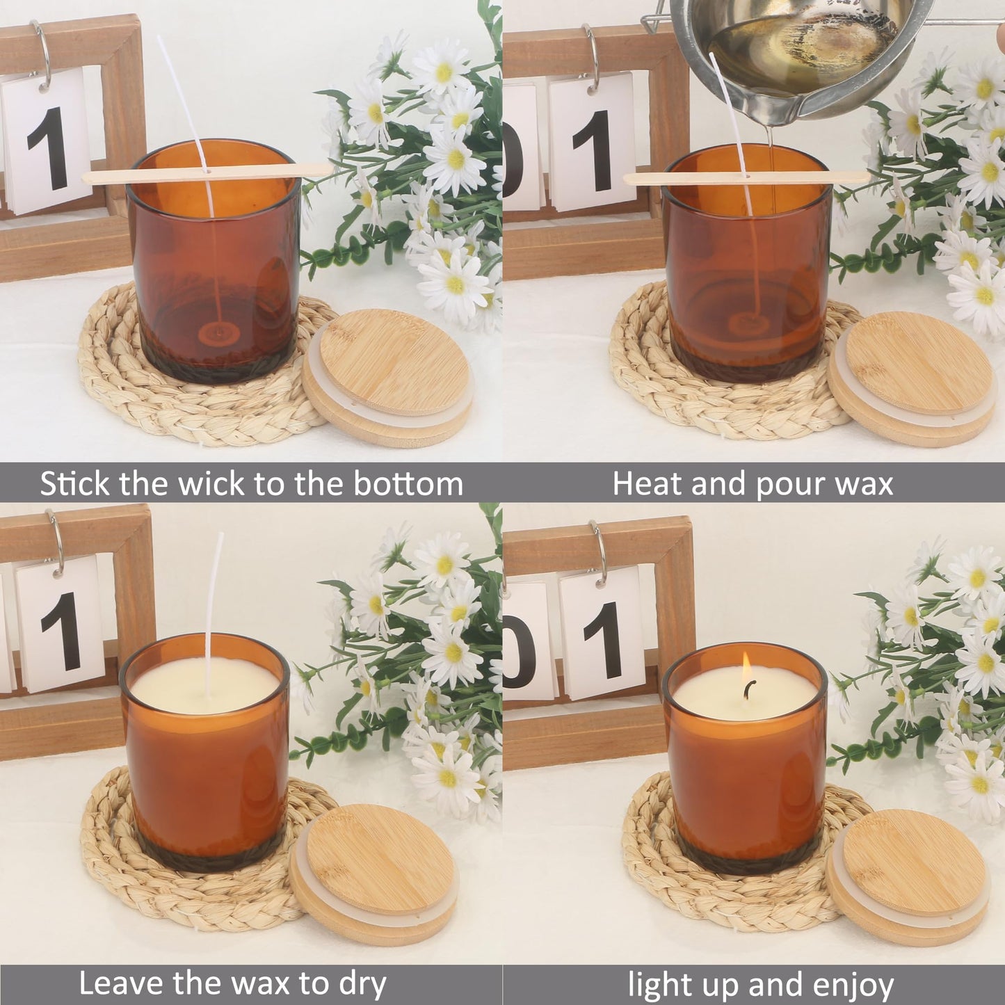 MILIVIXAY 12Pack 12 OZ Amber Thick Glass Candle Jars with Lids - Bulk Empty Candle Jar for Making Candles - Spice, Powder Containers.