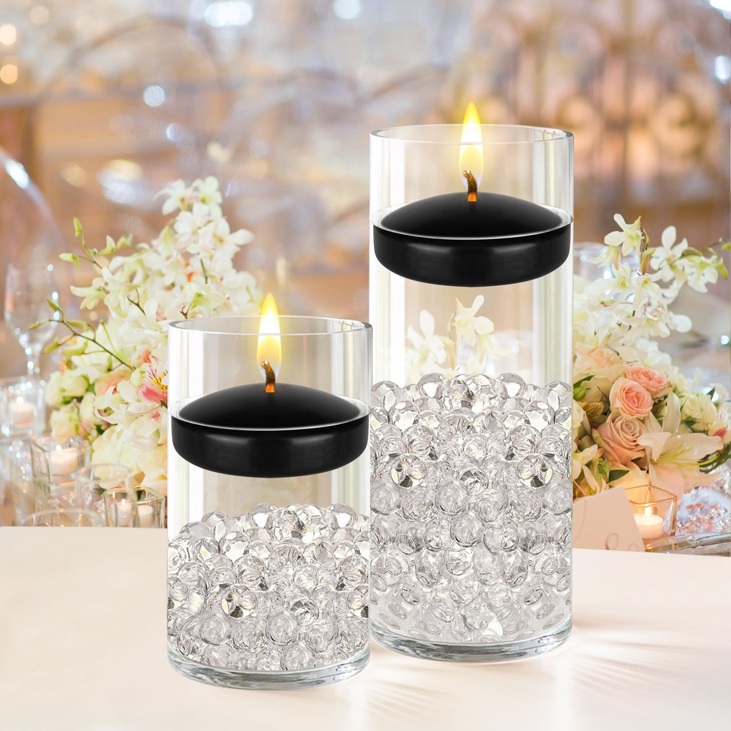 Mega Candles 48 pcs Unscented Black Floating Candles, Hand Poured Wax Candle 3 Inch Diameter, Home Décor, Wedding Receptions, Occasions, Festivities, Events, Meditations, Tranquility, Spa