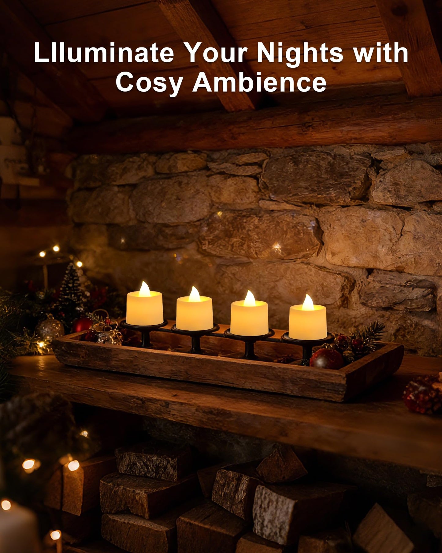Amagic 24 Pack LED Tea Lights, Flameless Votive Candles, Lasting Electric Fake Small Candles, Battery Operated Tealights Candles for Halloween, Christmas, Home Decor, Wedding, Party, Festival(Ivory)
