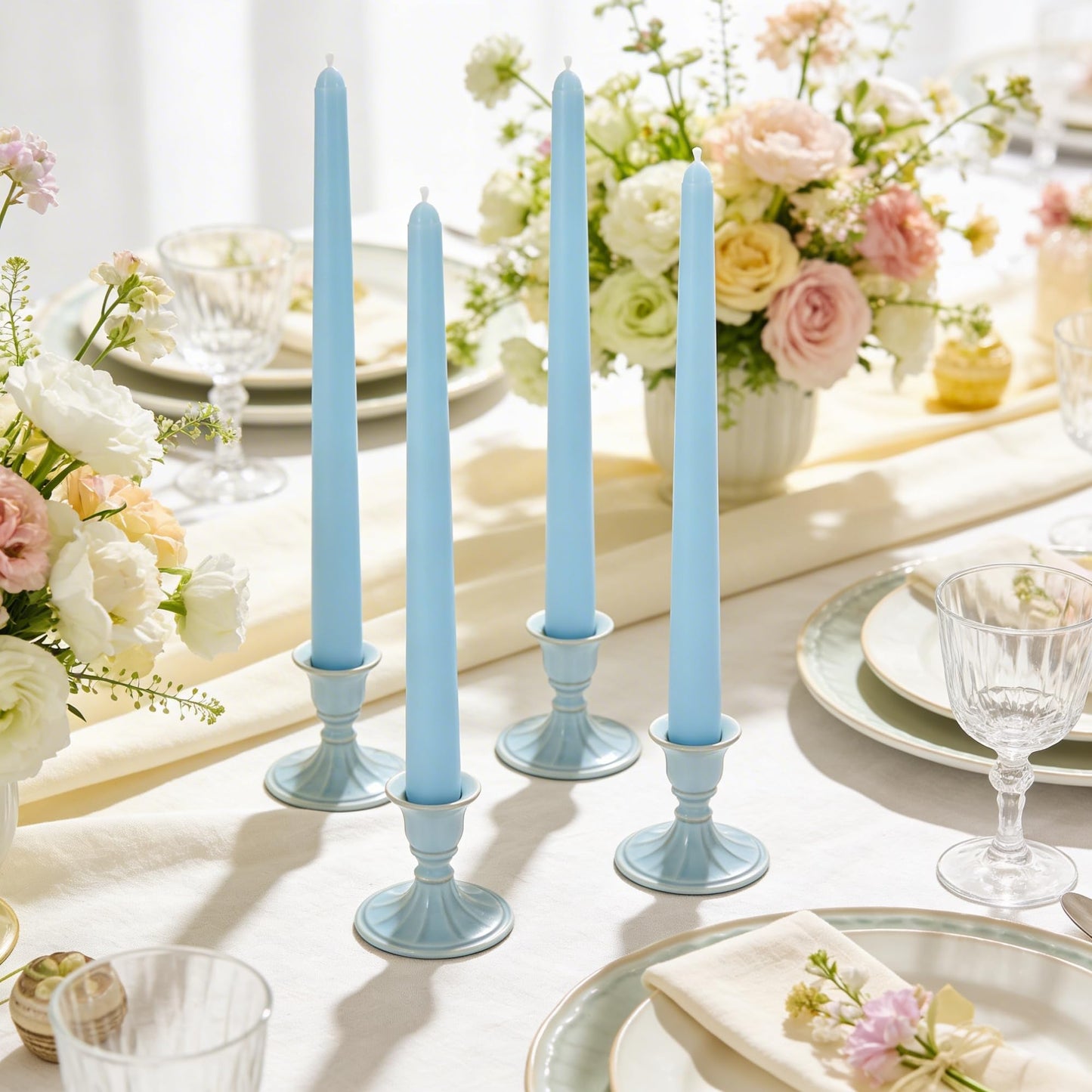 Viyffo Taper Candles, 10 Inch, 20 Pack, Sky Blue – Unscented, Dripless & Smokeless Design, Up to 8 Hour Burn – Long Tall Taper Candlesticks for Wedding, Dinner & Home Decor