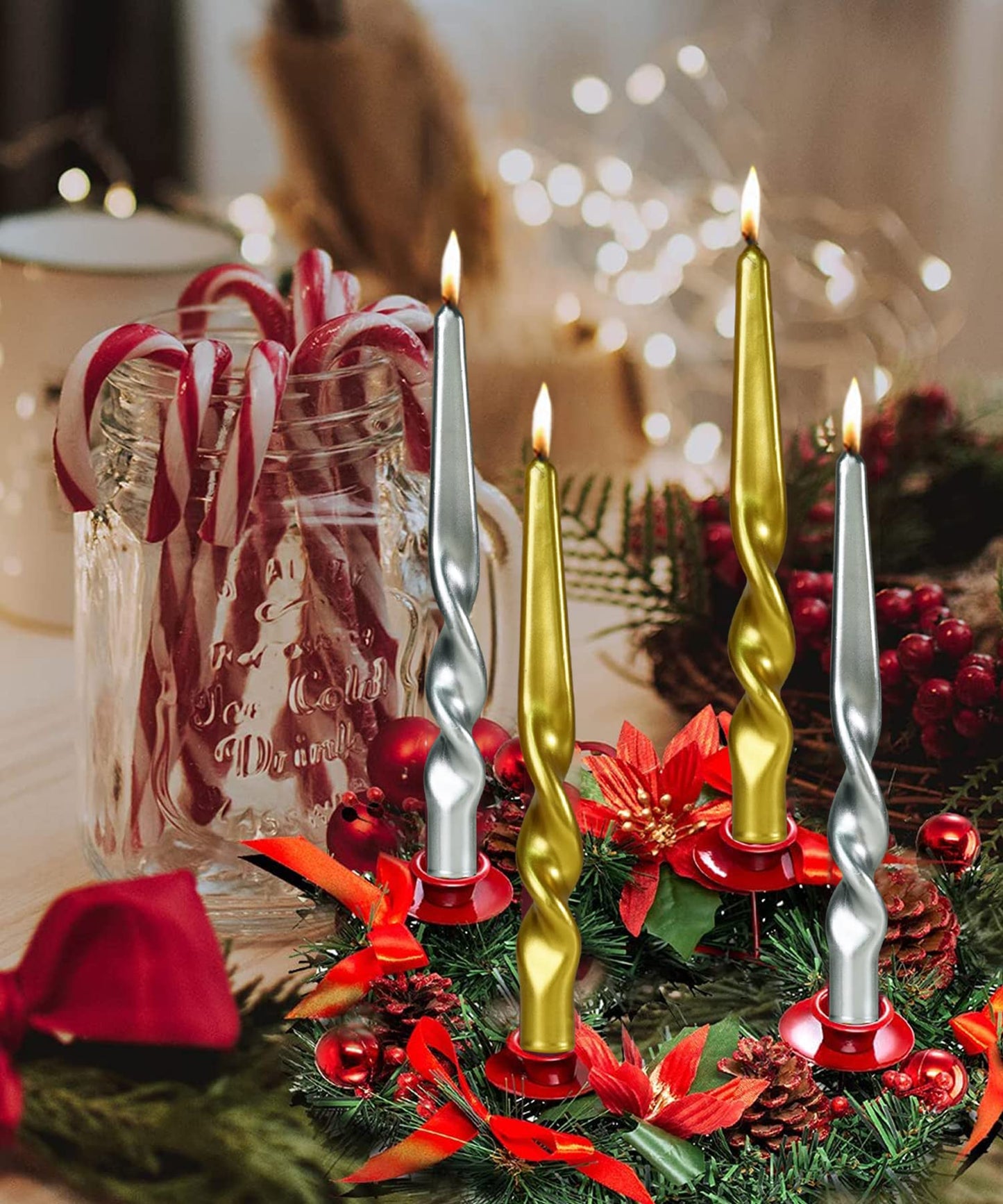 LPUSA 10 inch Christmas Taper Candles-Green and Red Spiral Candles-Unscented Candle Sticks and Dripless,Perfect as Dinner Candles-8pcs(Green,Red)