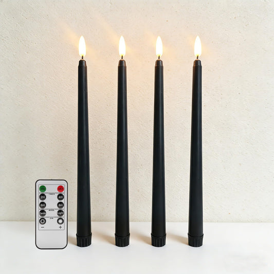 Ni-JASW Black Flameless Taper Candles with Remote, Flickering LED Candlesticks Battery Operated Set of 4