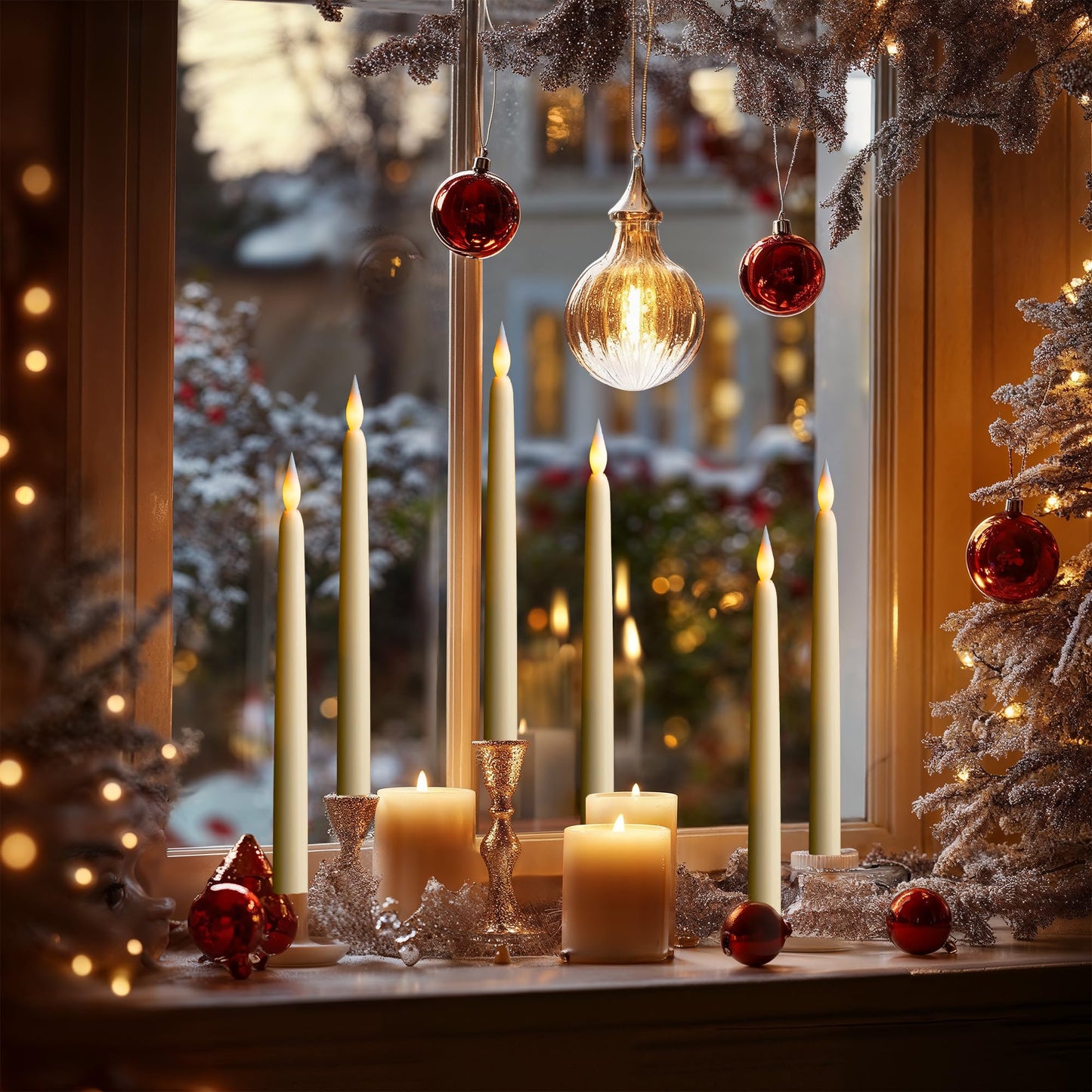 WYZworks 48 Pack, 11" LED Flameless Ivory Taper Flickering Candles Lights, Clickable On/Off Button, Battery Operated Electric Long Tall Candlesticks for Holiday Christmas Candelabra Wedding Window