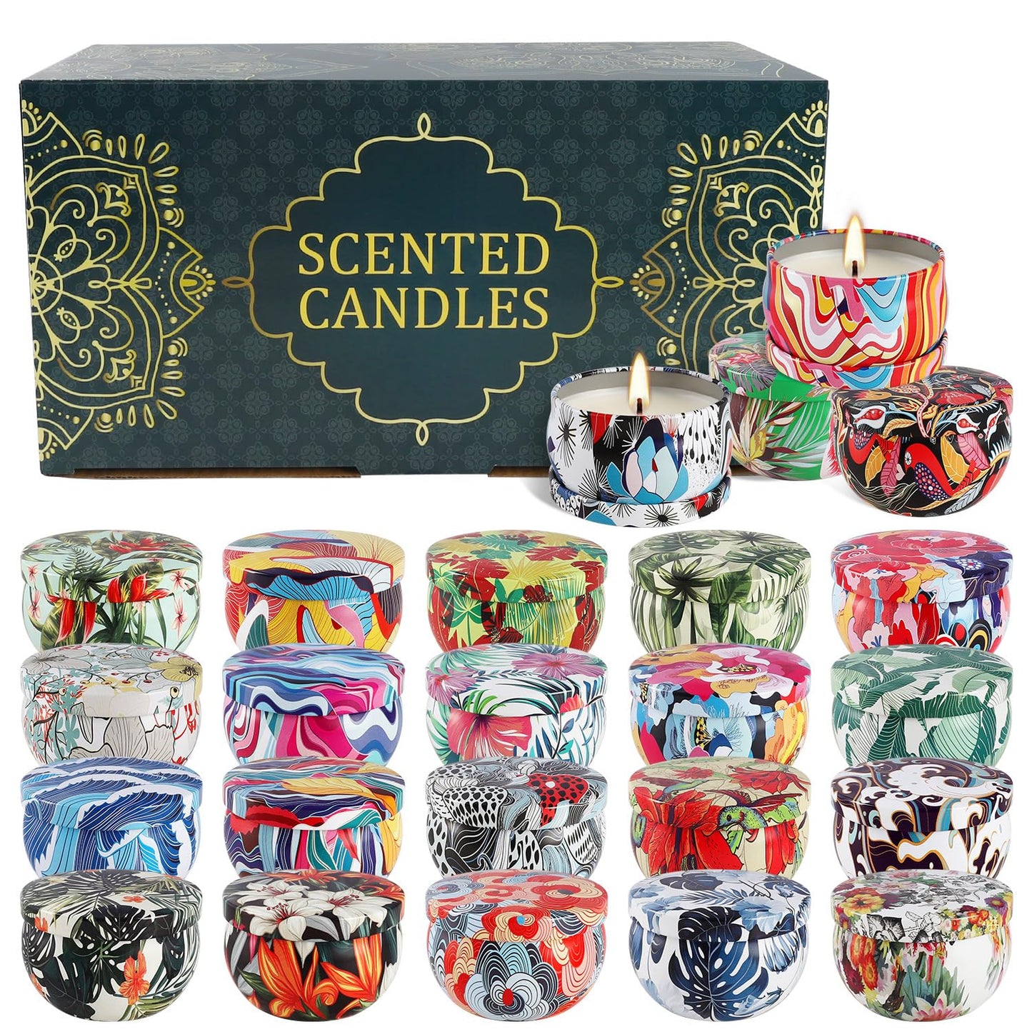 WPONSZU Set 24 Pack Scented Candles Gifts Soy Wax Travel Tin Jar Candles for Home 2.5 OZ jar Candles for Mom for Christmas, Birthday, Thanksgiving, Mother's Day