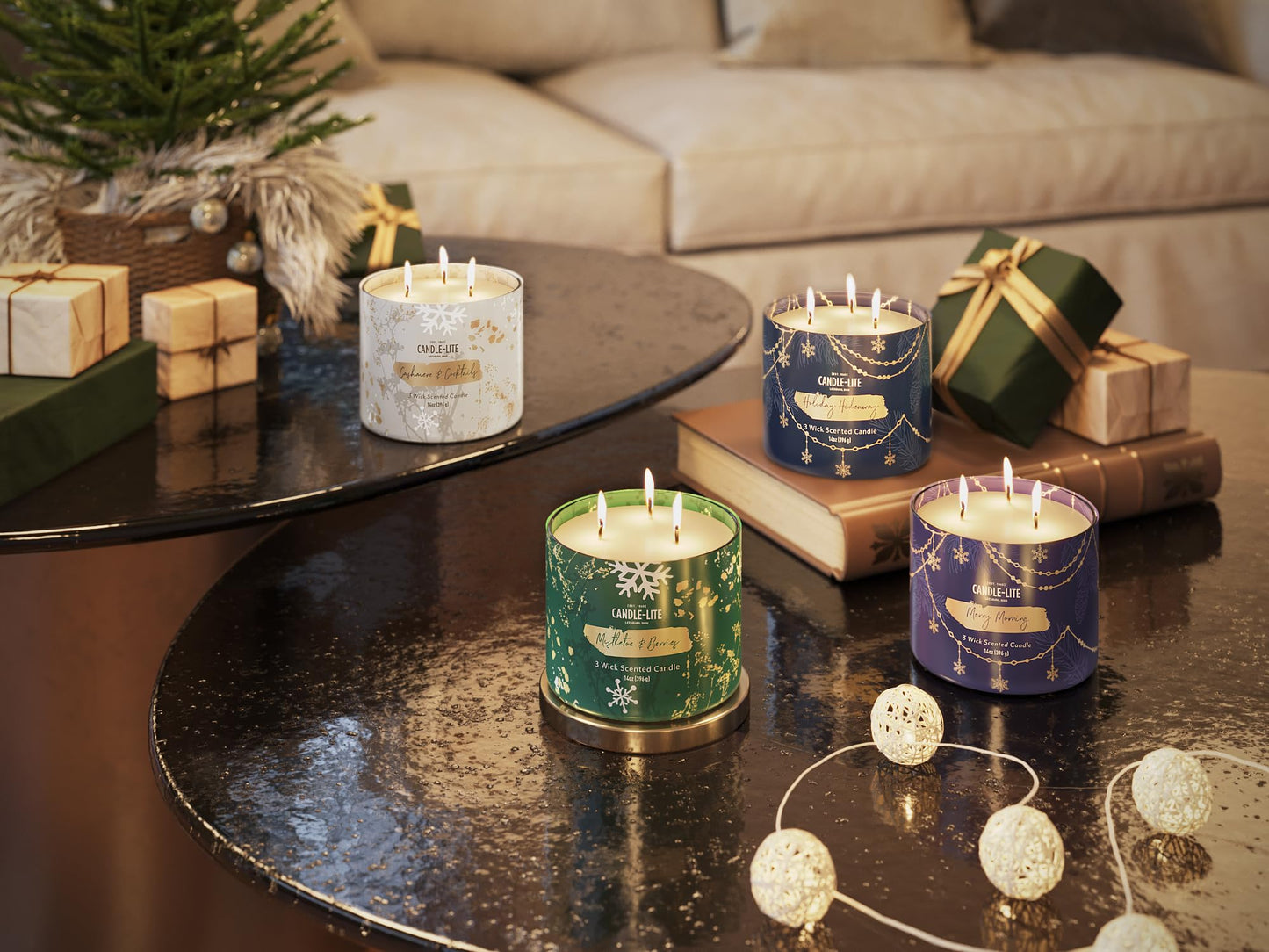 Candle-lite Holiday Scented Candles, Flurries & Flannels Fragrance, 14 oz 3-Wick Jar Candle, Proudly Poured in USA, Christmas Home Decor Candle, 45 Hours of Burn Time, Holiday Gift for Men and Women