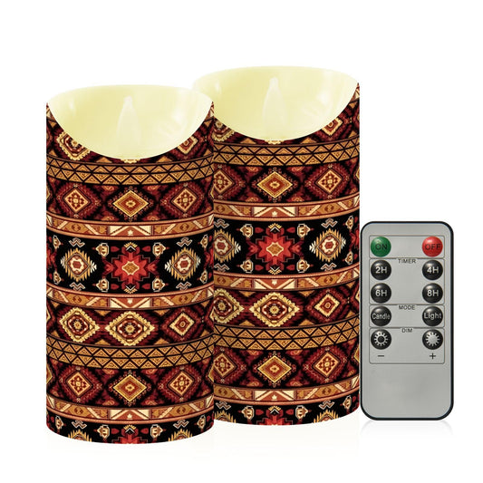 Gravopti Vintage Pattern 2 Pack Flameless LED Pillar Candles with Remote & Timer, Battery Operated, Flickering Wax Candle for Wedding, Romantic Home & Party Decor