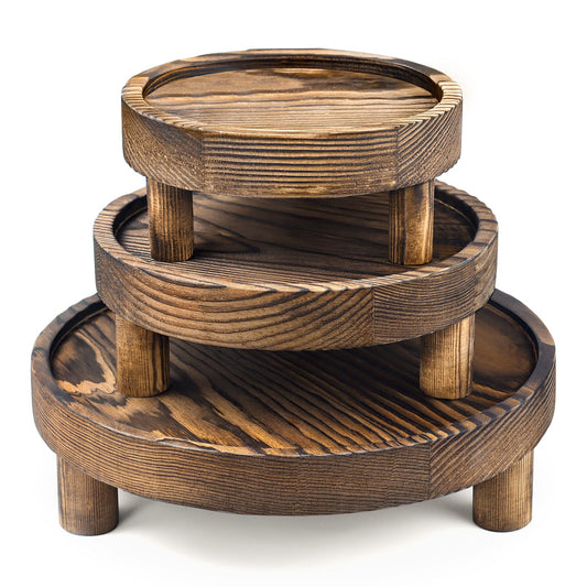 Destop 3PCS Wooden Display Risers for Display,Wood Riser Display Pedestal Stand for Home Décor (Rustic Brown,8,6,5'')