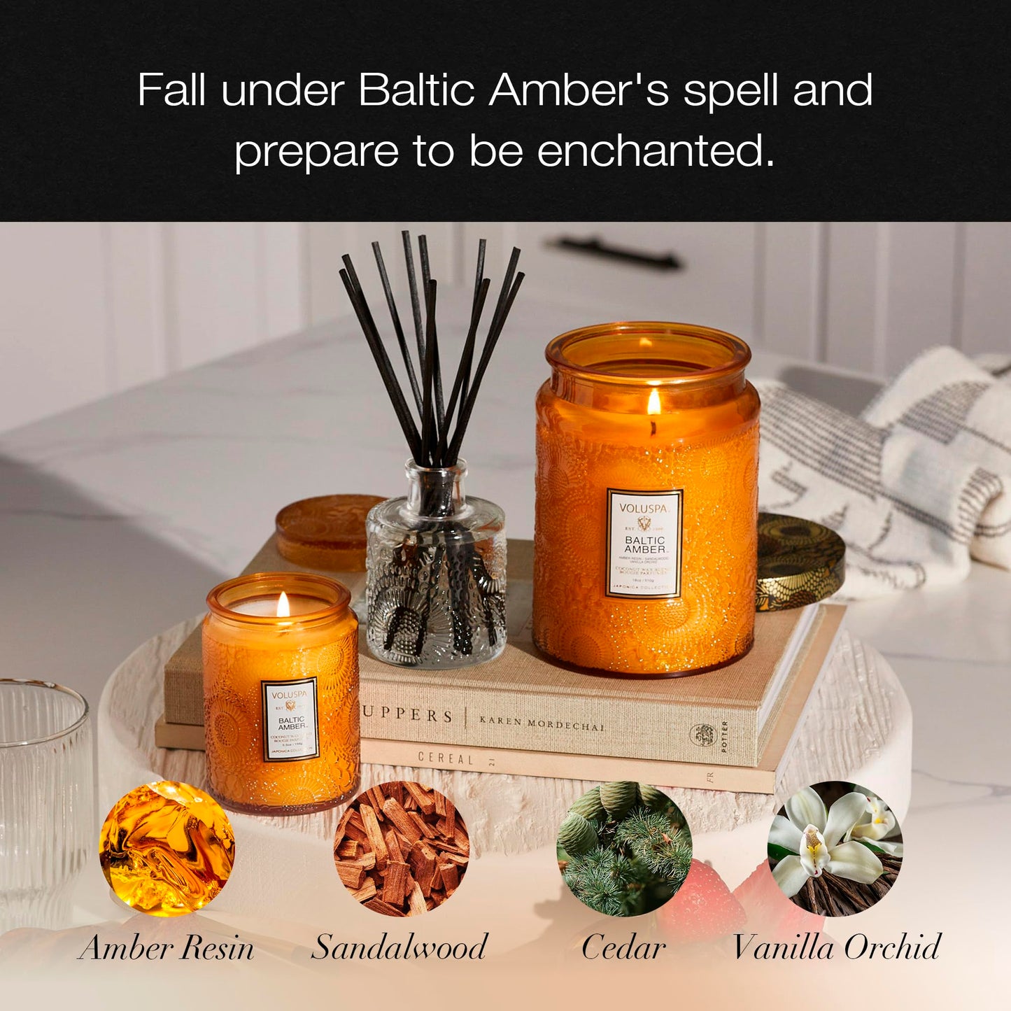 Voluspa Baltic Amber, Small Candle Jar, 5.5 oz, 50 Hour Burn Time, Coconut Wax for Clean Burning, Handcrafted in the USA
