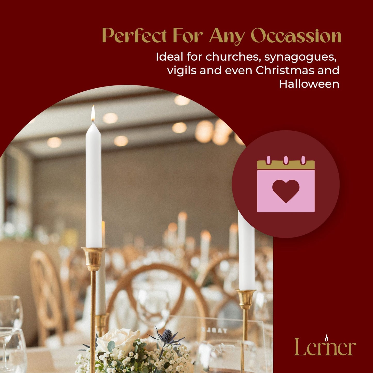 Lerner White Household Candlesticks, Pack of 72 | 4-Hour Burning Time | 5 Inch Tall Dinner Candles | 100% Dripless | Shabbat Candles | Candlesticks for Holidays, Churches, Décor, Emergencies