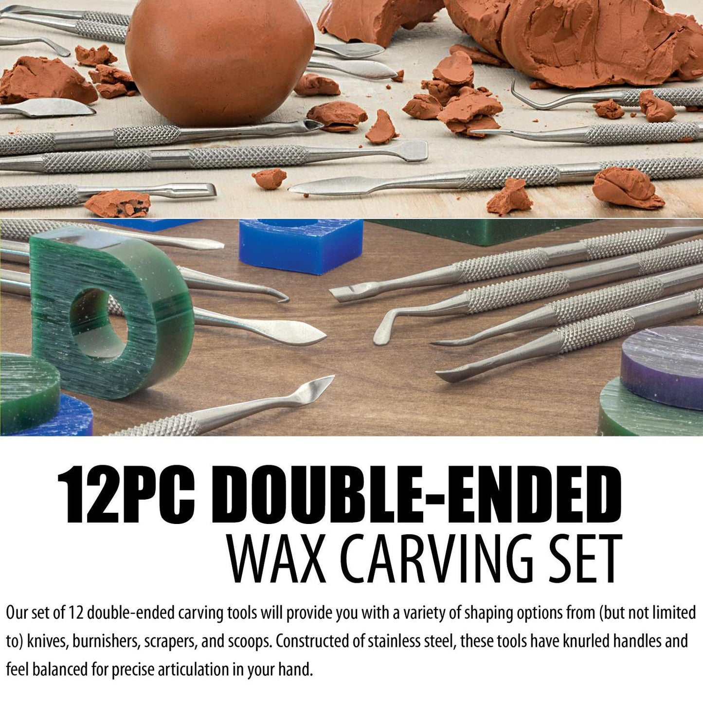PHYHOO Wax Carvers Set Double Ended Dental Wax Modeling Sculpting Tools Dental Picks Polymer Pottery Clay Carving Tool Stainless Steel 12 Pieces